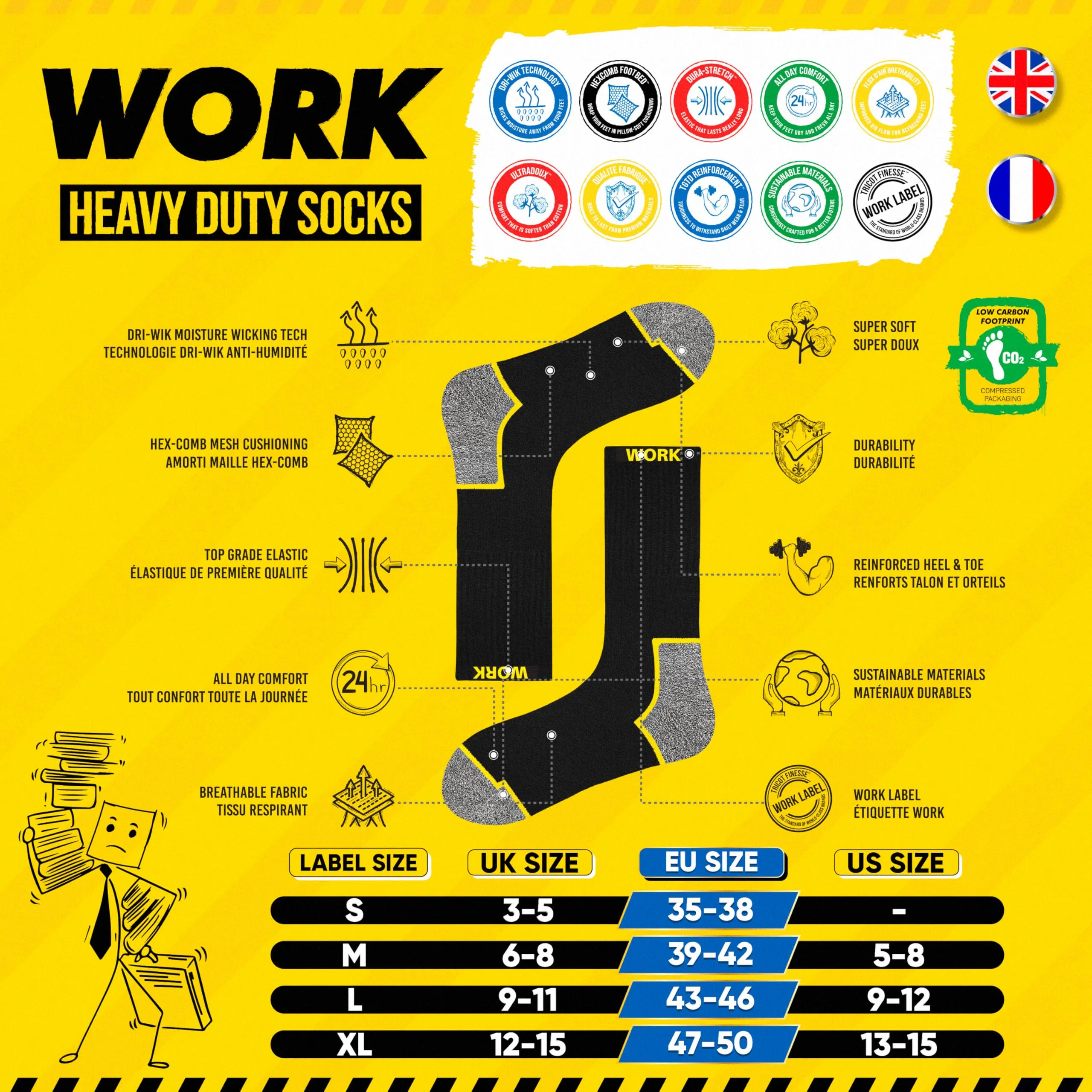 SOXCO Calze da Lavoro Uomo Lunghe Rinforzate, 10 Paia, 47-50 - immagine 4