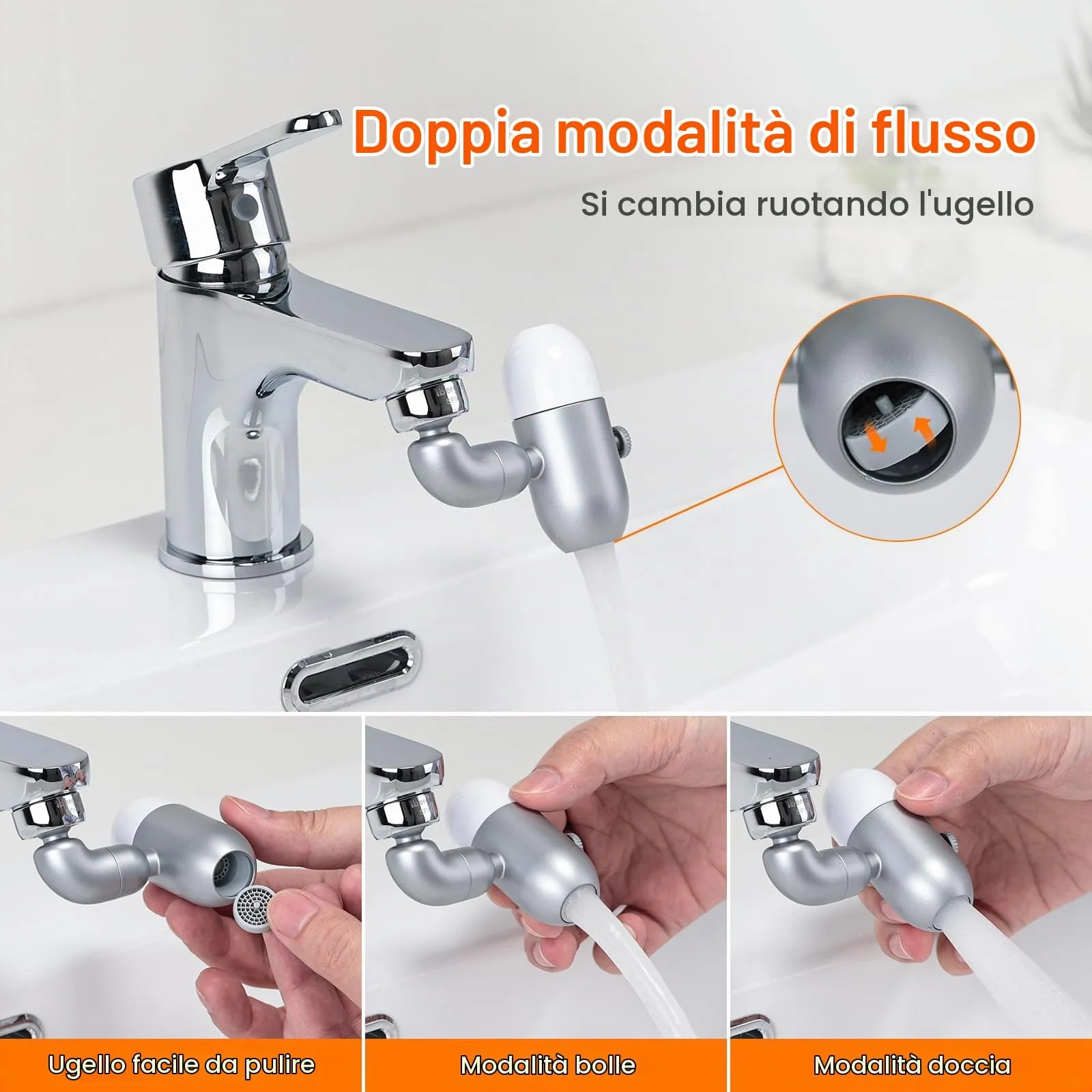 Ibergrif Prolunga Rubinetto 720 Gradi con 4 Modalità Getto - immagine 3