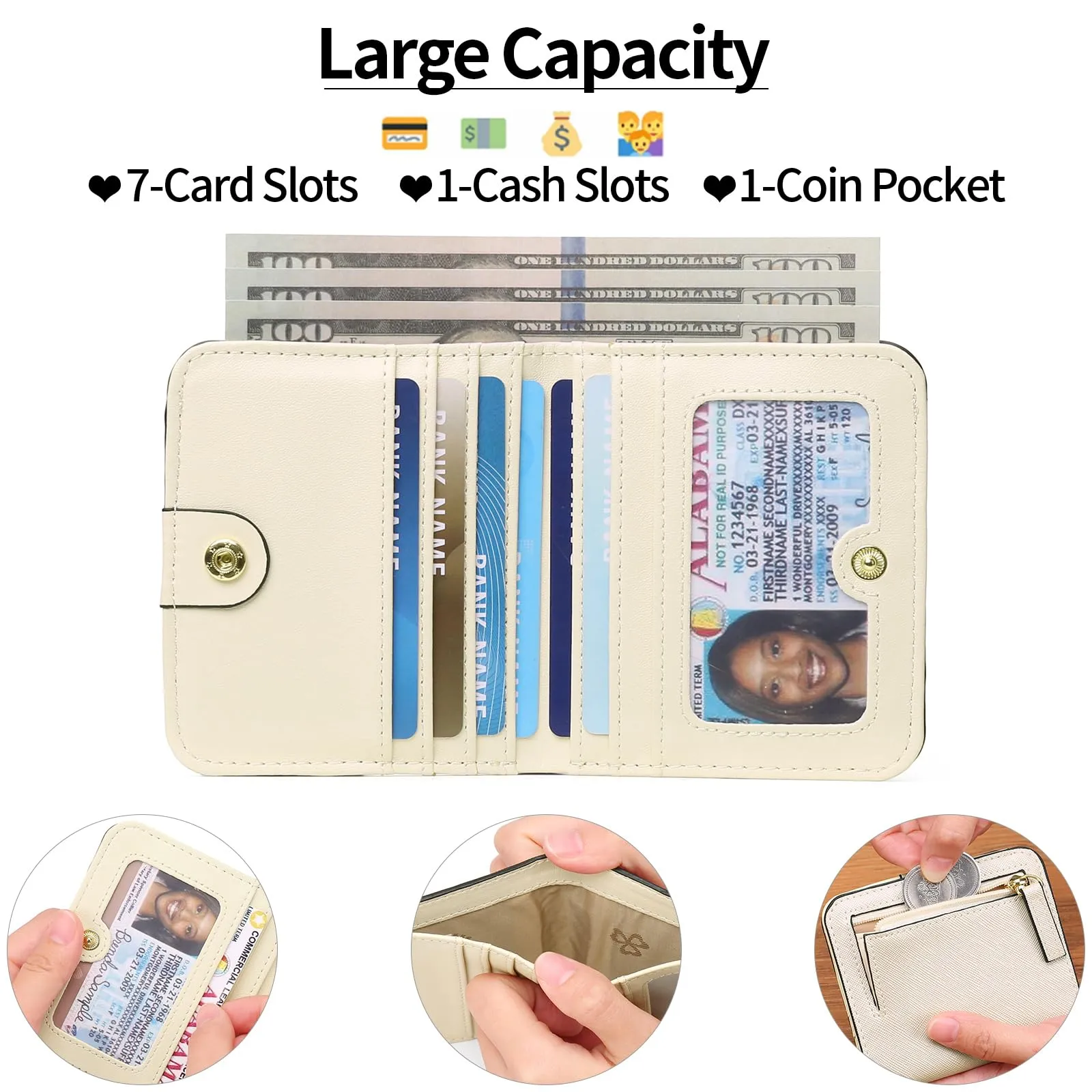 GAEKEAO Portafoglio da Donna in Pelle con Blocco RFID, 7 Scomparti per Carte, Finestra ID e Tasca con Cerniera - immagine 2