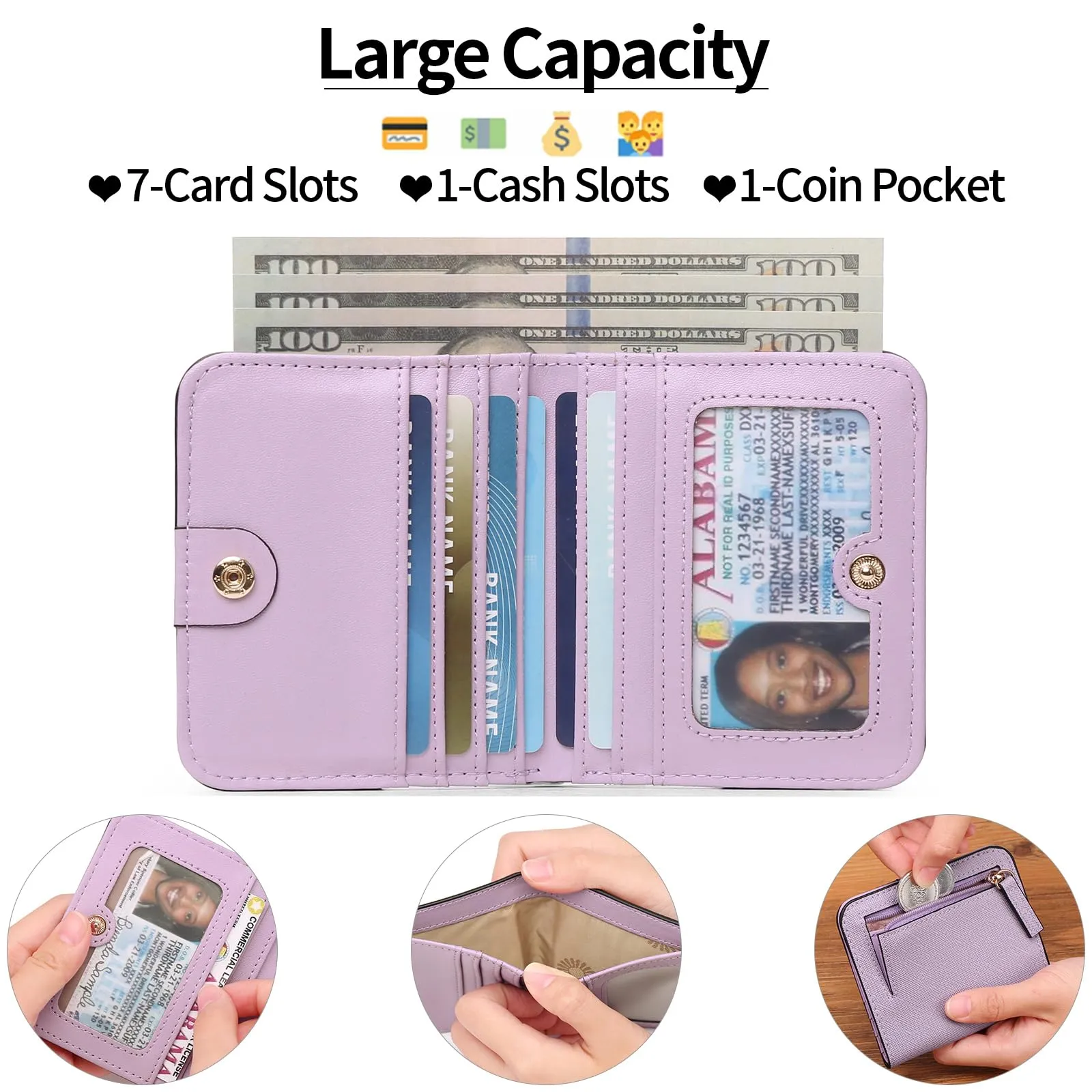 GAEKEAO Portafoglio da Donna in Pelle con Blocco RFID, 7 Scomparti per Carte e Tasca con Cerniera - immagine 2