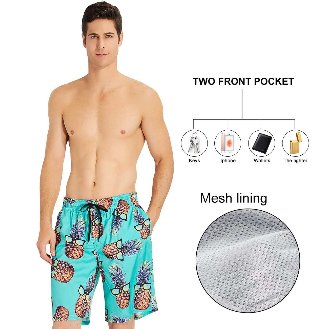 ALISISTER Pantaloncini da Bagno Uomo Ananas 3D 3XL - immagine 3