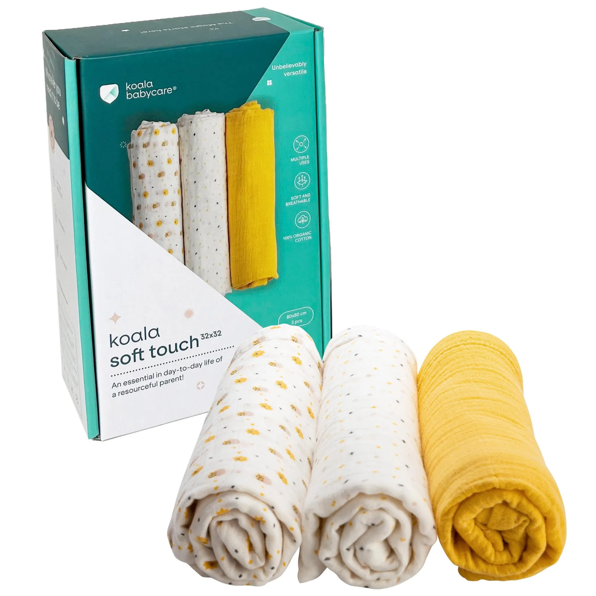 Koala Babycare Mussole Neonato 100% Cotone, 3 Pz 80x80cm, Giallo - immagine 1