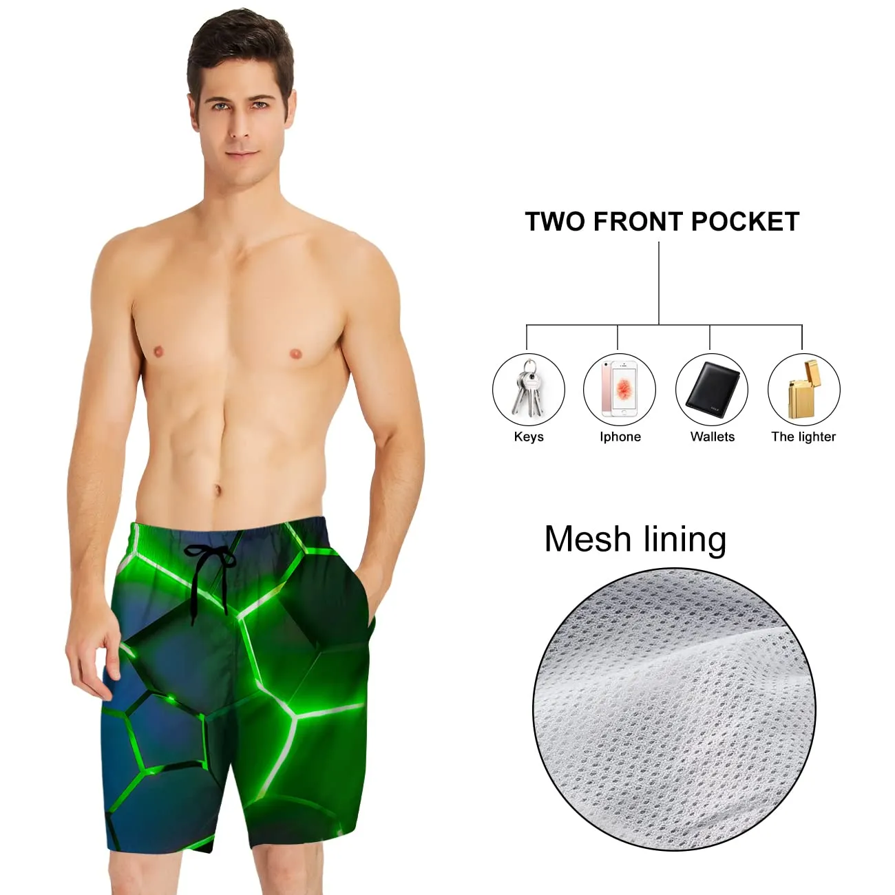 ALISISTER Costume Uomo Mare 3D Gatto di Pizza Pantaloncini Spiaggia con Fodera in Mesh, M - immagine 2
