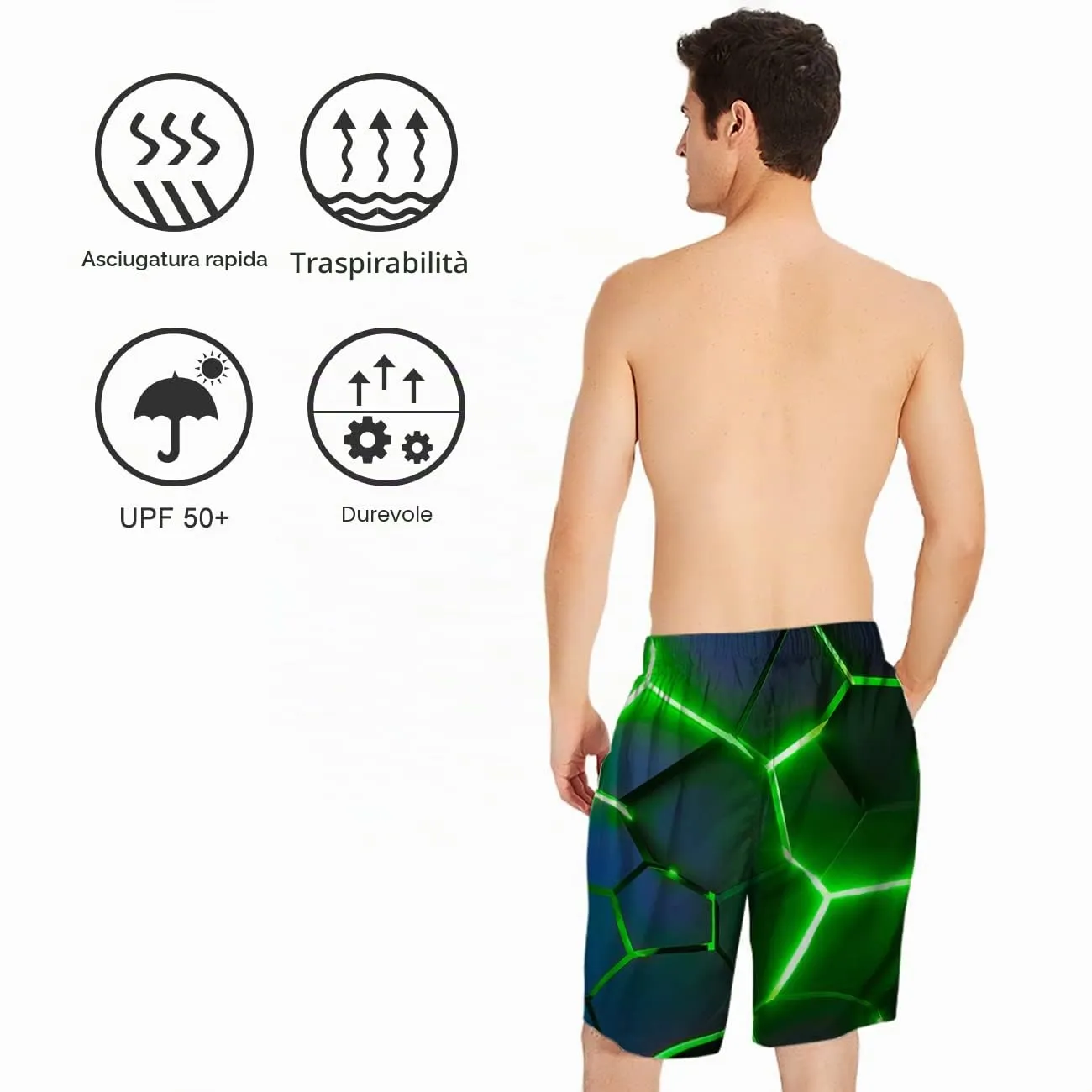 ALISISTER Costume Uomo Mare 3D Gatto di Pizza Pantaloncini Spiaggia con Fodera in Mesh, M - immagine 3