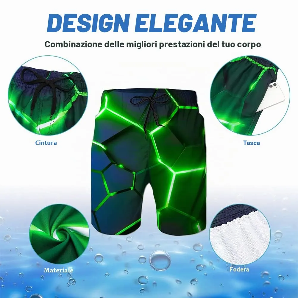 ALISISTER Costume Uomo Mare 3D Gatto di Pizza Pantaloncini Spiaggia con Fodera in Mesh, M - immagine 4