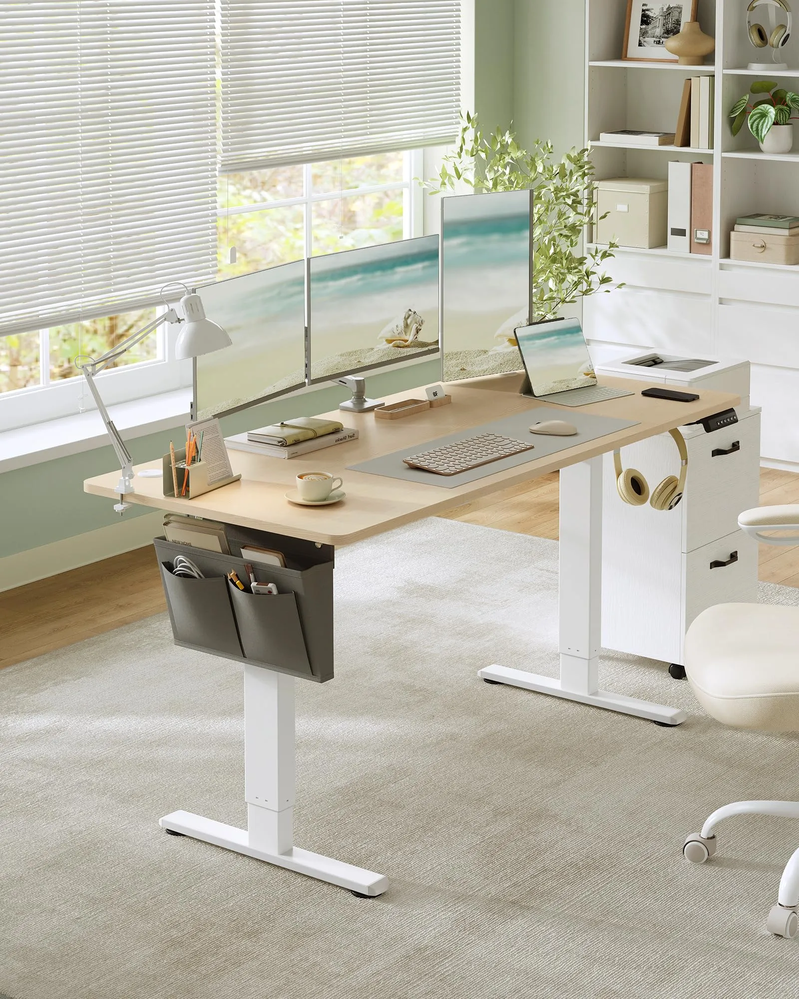 SONGMICS Scrivania Regolabile in Altezza Elettrica, 160 x 70 cm, Memoria 4 Altezze, Porta USB-C, Rovere Dorato LSD136Y01 - immagine 2