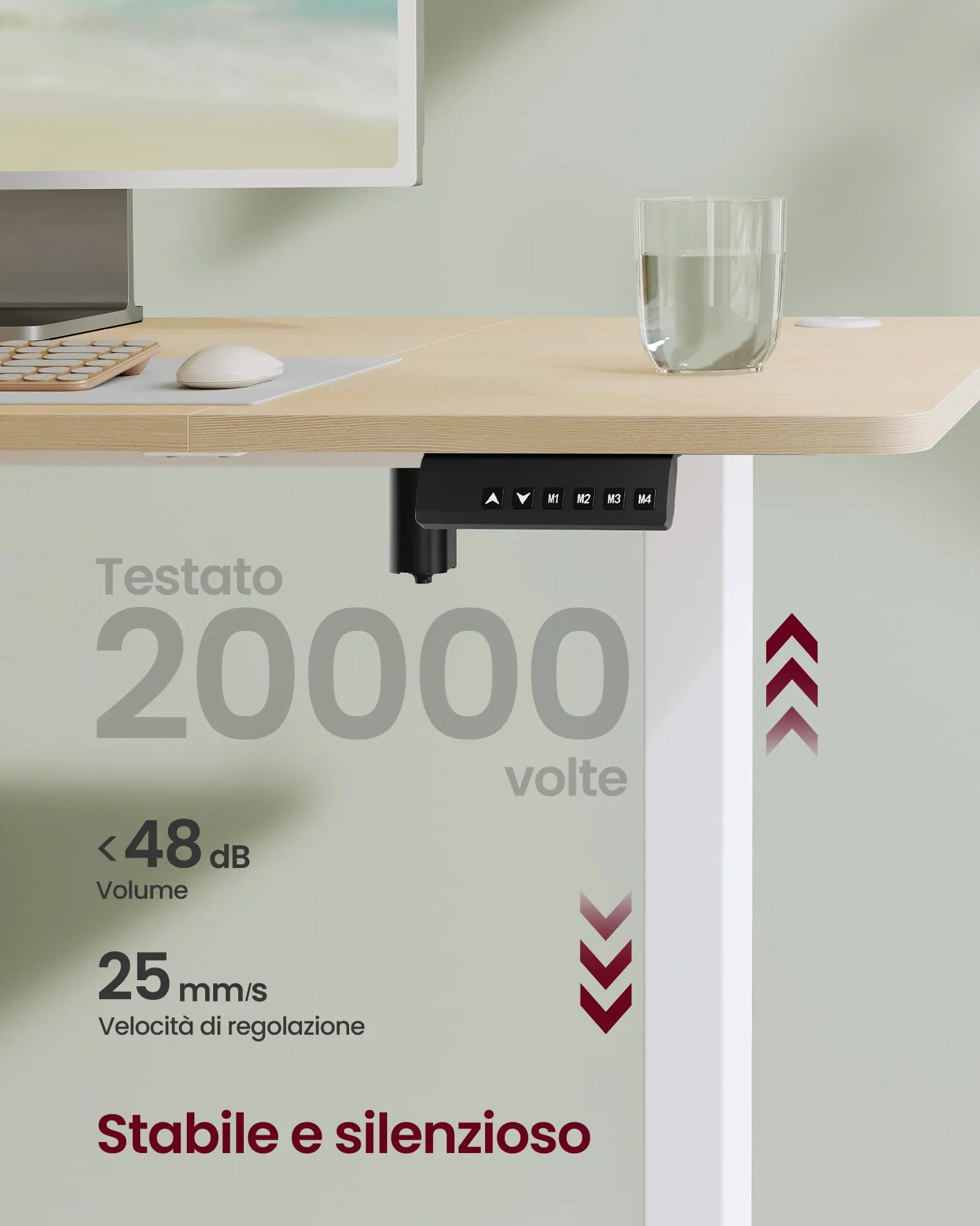 SONGMICS Scrivania Regolabile in Altezza Elettrica, 160 x 70 cm, Memoria 4 Altezze, Porta USB-C, Rovere Dorato LSD136Y01 - immagine 3