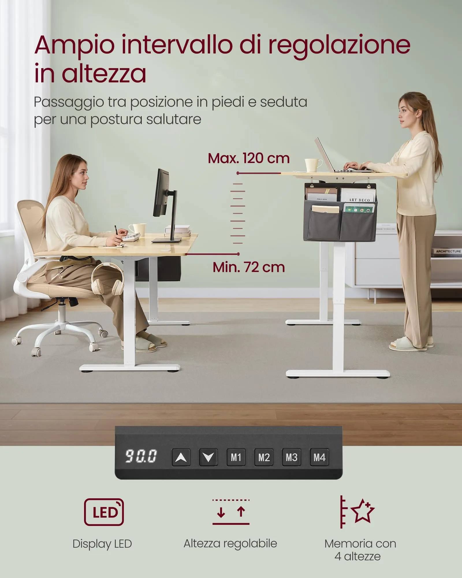 SONGMICS Scrivania Regolabile in Altezza Elettrica, 160 x 70 cm, Memoria 4 Altezze, Porta USB-C, Rovere Dorato LSD136Y01 - immagine 4
