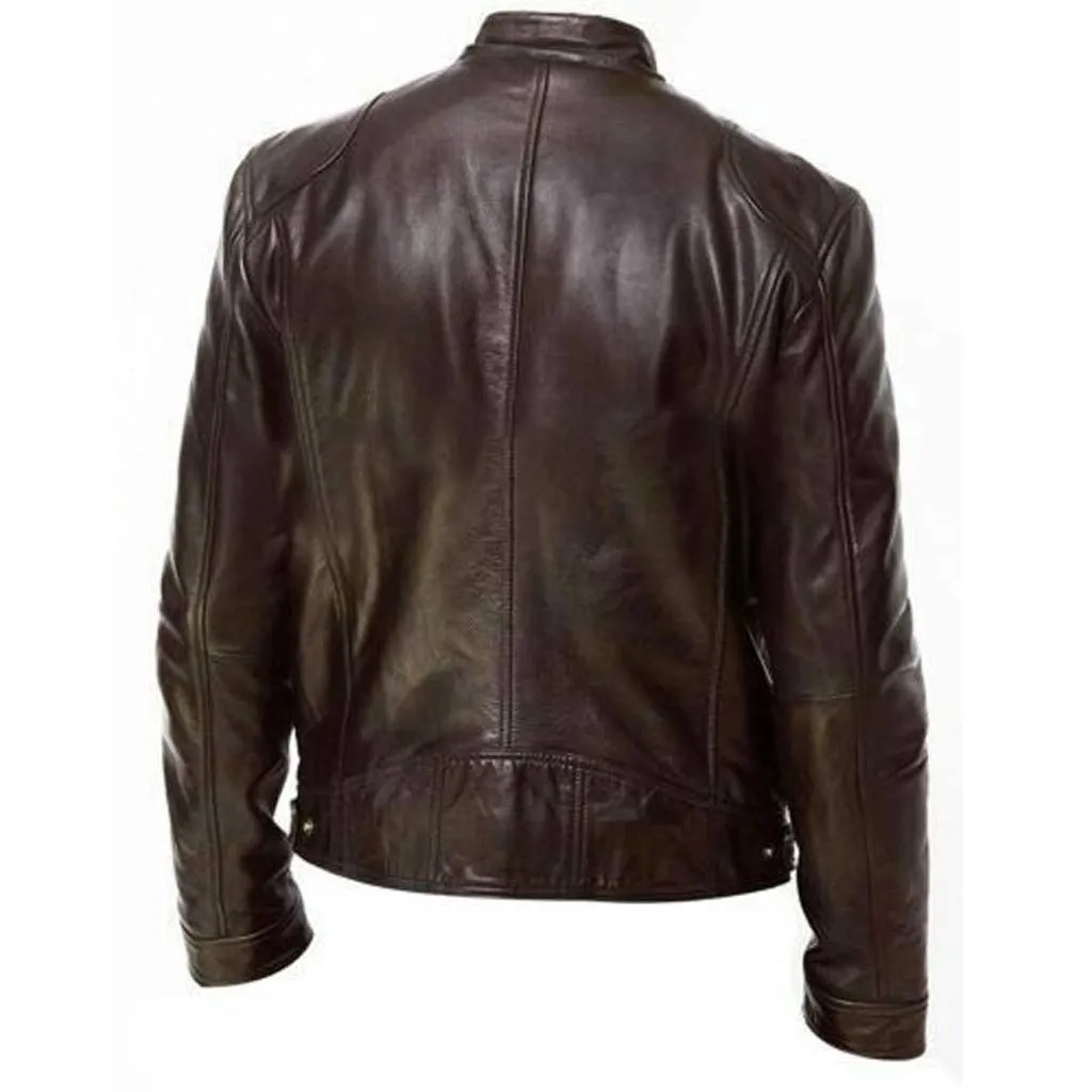 Giubbotto in Pelle Uomo Vintage Slim Fit Mezza Stagione Bomber Moto - immagine 4