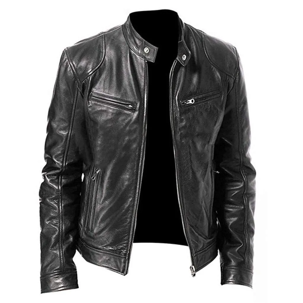 Giacca in Pelle Uomo, Giubbotto Bomber Biker Motociclista Leggera in Faux Leather - immagine 1