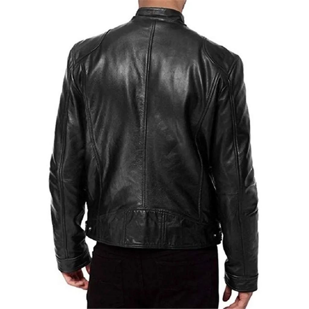 Giacca in Pelle Uomo, Giubbotto Bomber Biker Motociclista Leggera in Faux Leather - immagine 4