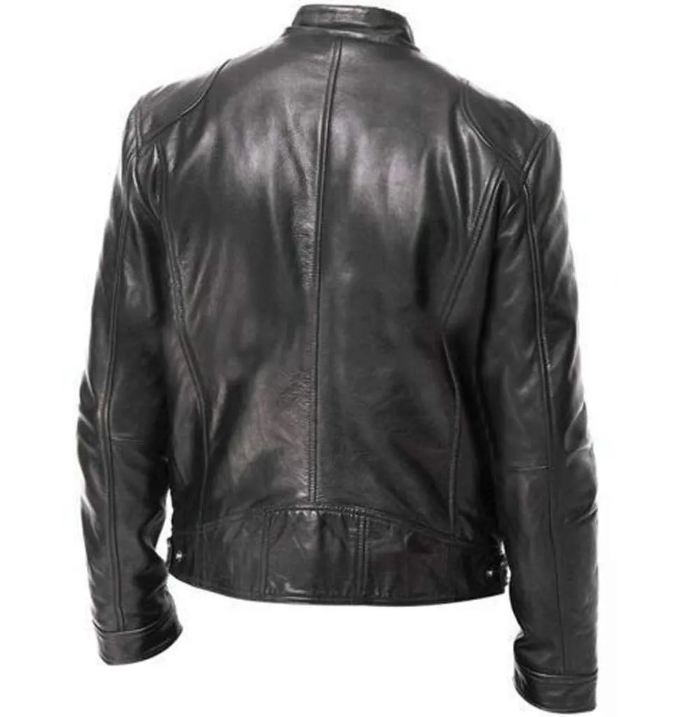 Generic Giubbotto di Pelle Uomo Vintage Slim Fit Bomber Chiodo Nero - immagine 2