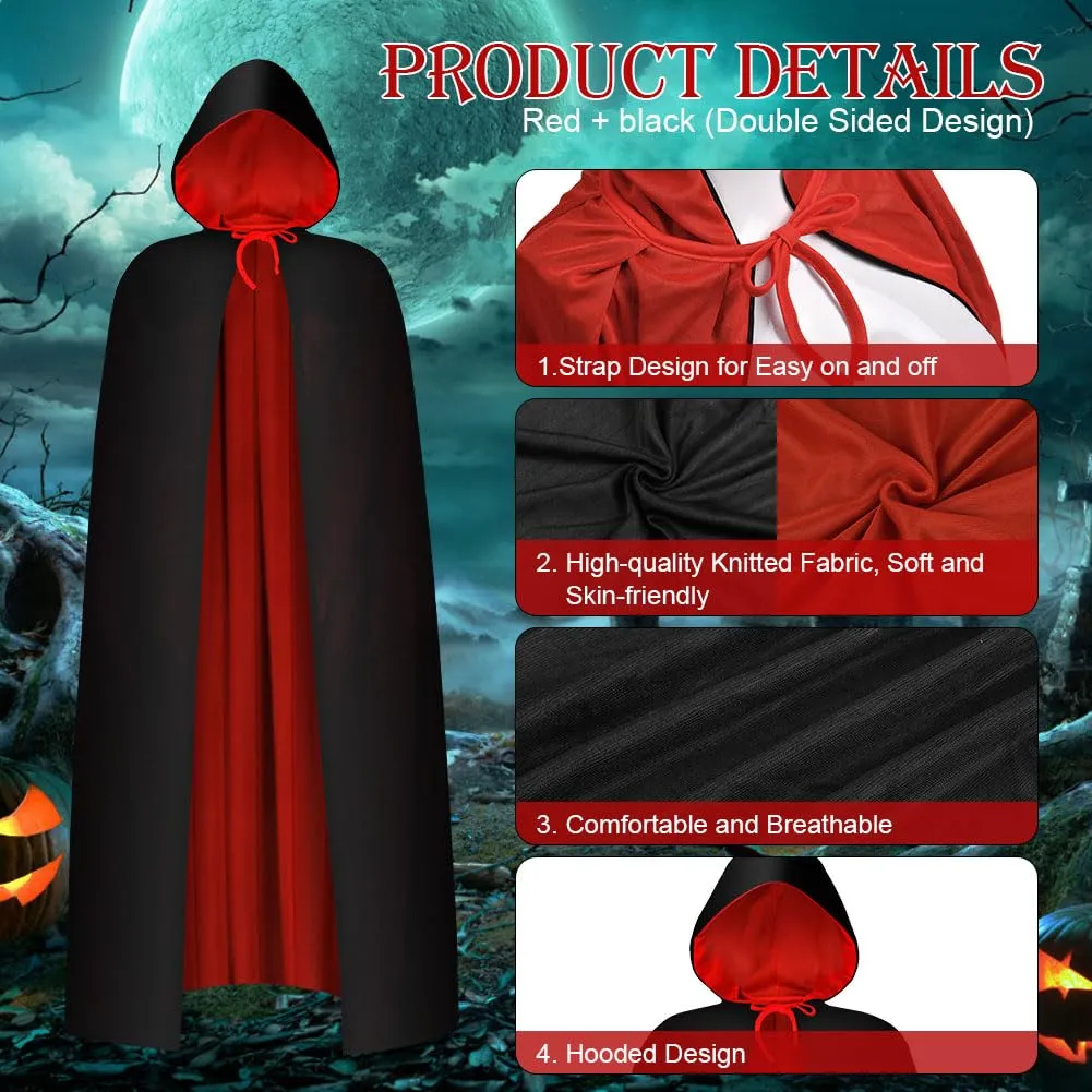AOOWU Mantello con Cappuccio Reversibile Nero e Rosso per Adulti, 150cm - immagine 2