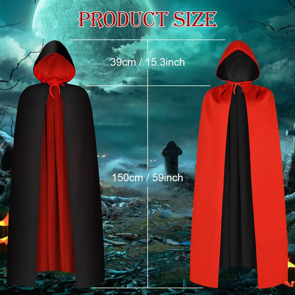 AOOWU Mantello con Cappuccio Reversibile Nero e Rosso per Adulti, 150cm - immagine 3