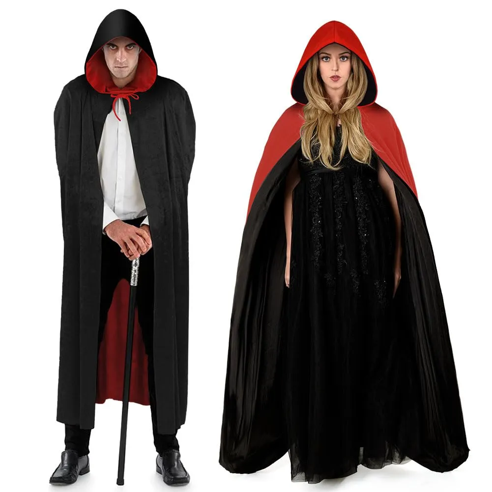 AOOWU Mantello con Cappuccio Reversibile Nero e Rosso per Adulti, 150cm - immagine 4