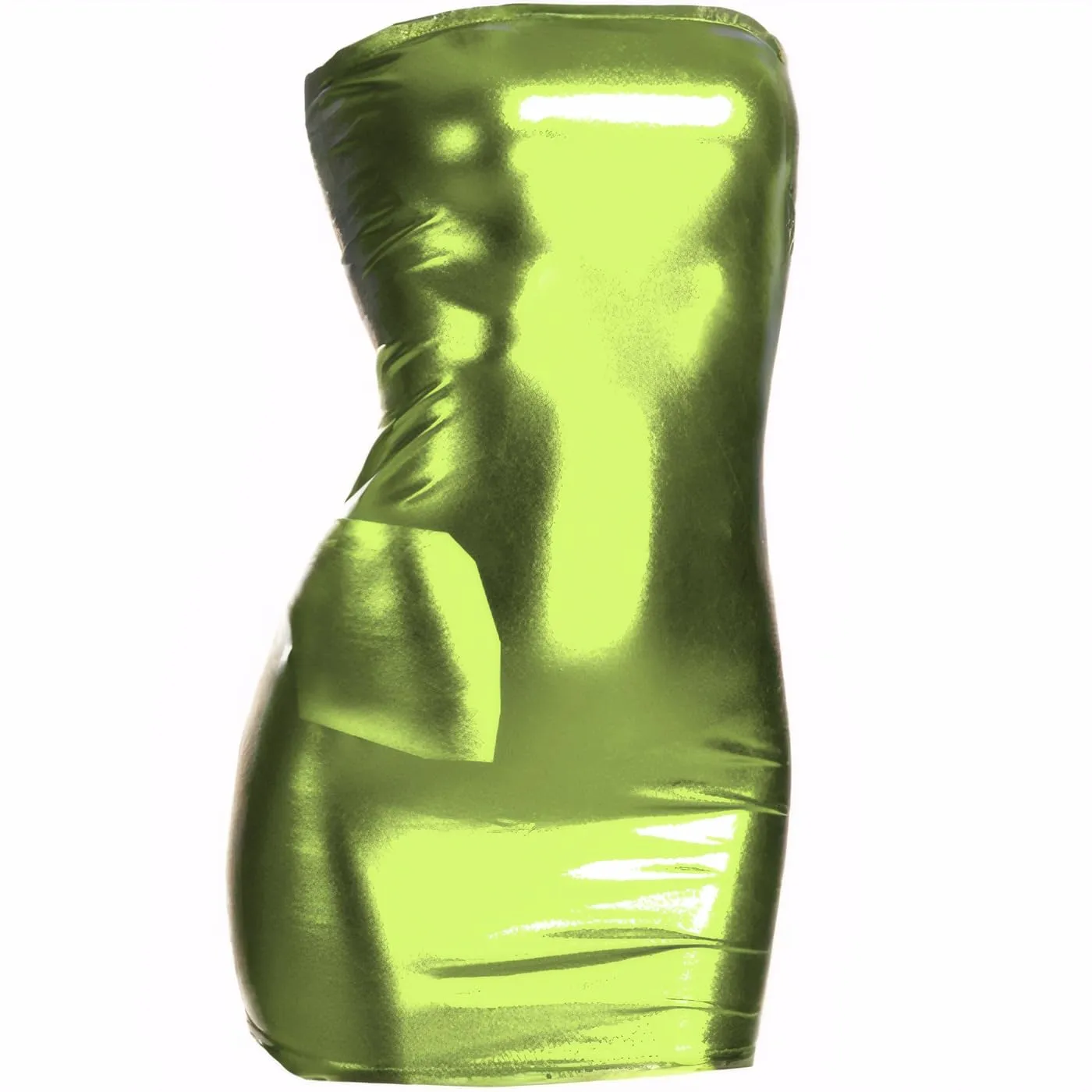 KFLY Mini Abito Sexy Donna Effetto Bagnato in Pelle Laccata con Chiusura Lampo, Verde, Taglia unica - immagine 7