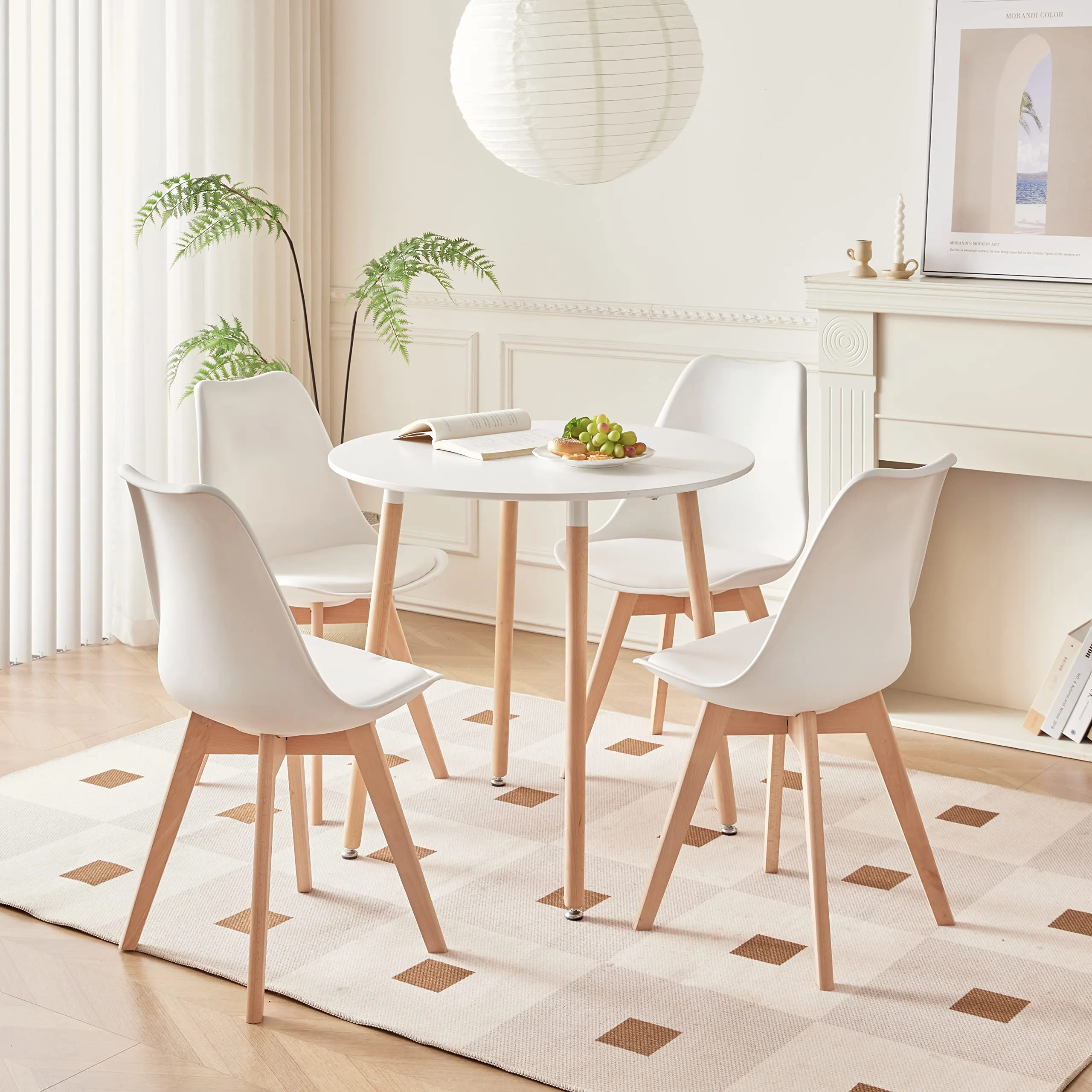 GrandCA HOME Set di 8 Sedie da Pranzo e Cucina in Pelle con Gambe in Legno di Pino, Bianco-PE - immagine 2