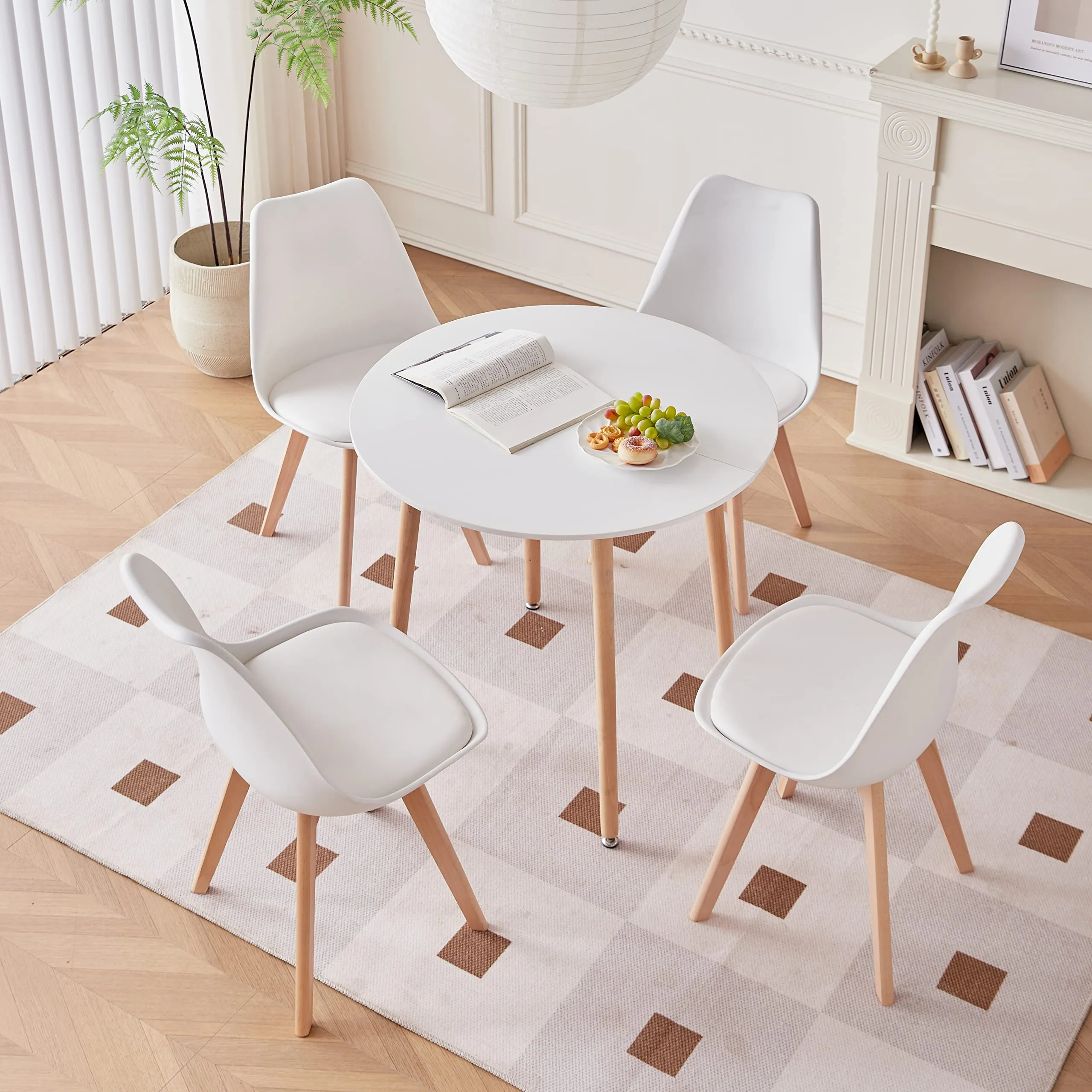 GrandCA HOME Set di 8 Sedie da Pranzo e Cucina in Pelle con Gambe in Legno di Pino, Bianco-PE - immagine 7