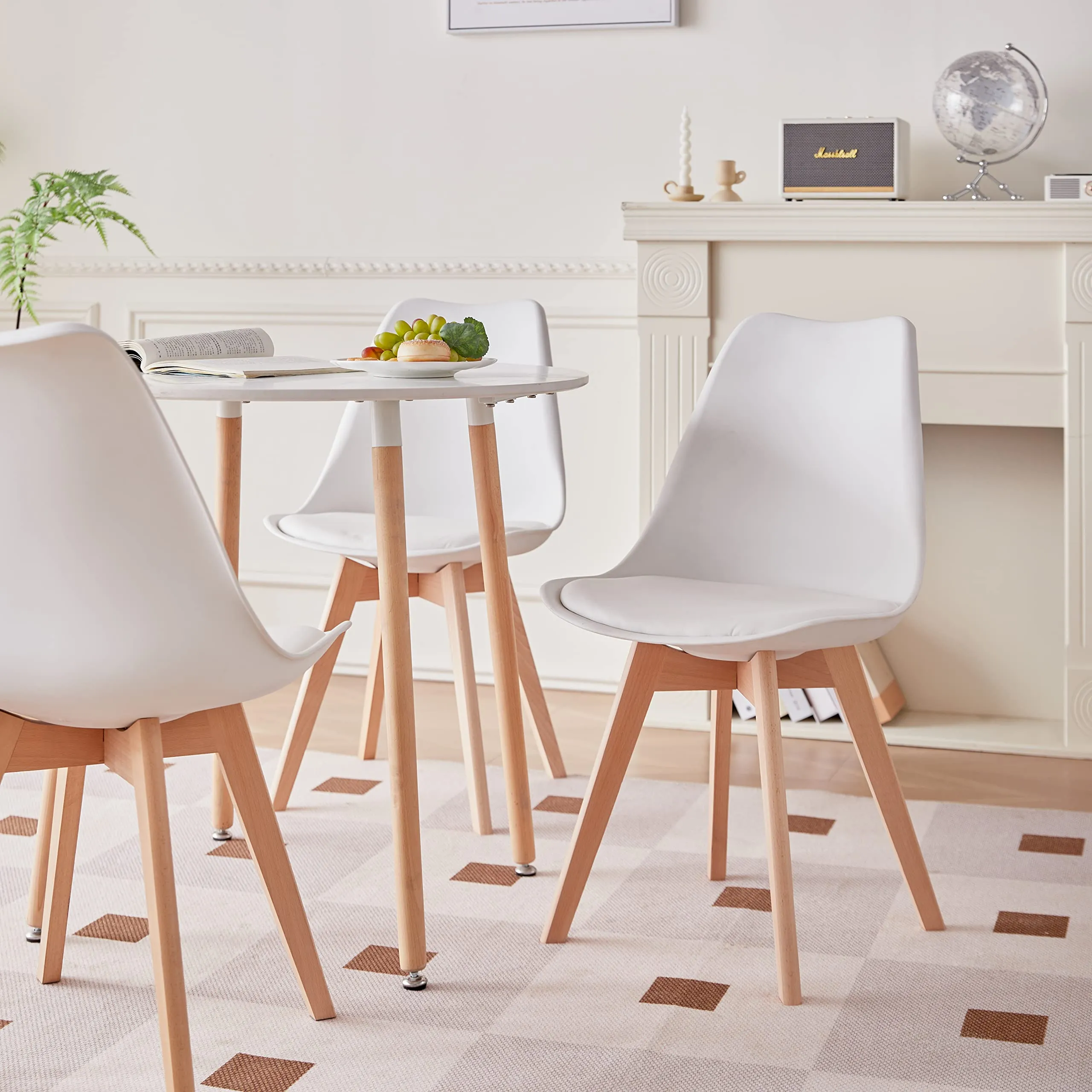 GrandCA HOME Set di 8 Sedie da Pranzo e Cucina in Pelle con Gambe in Legno di Pino, Bianco-PE - immagine 8