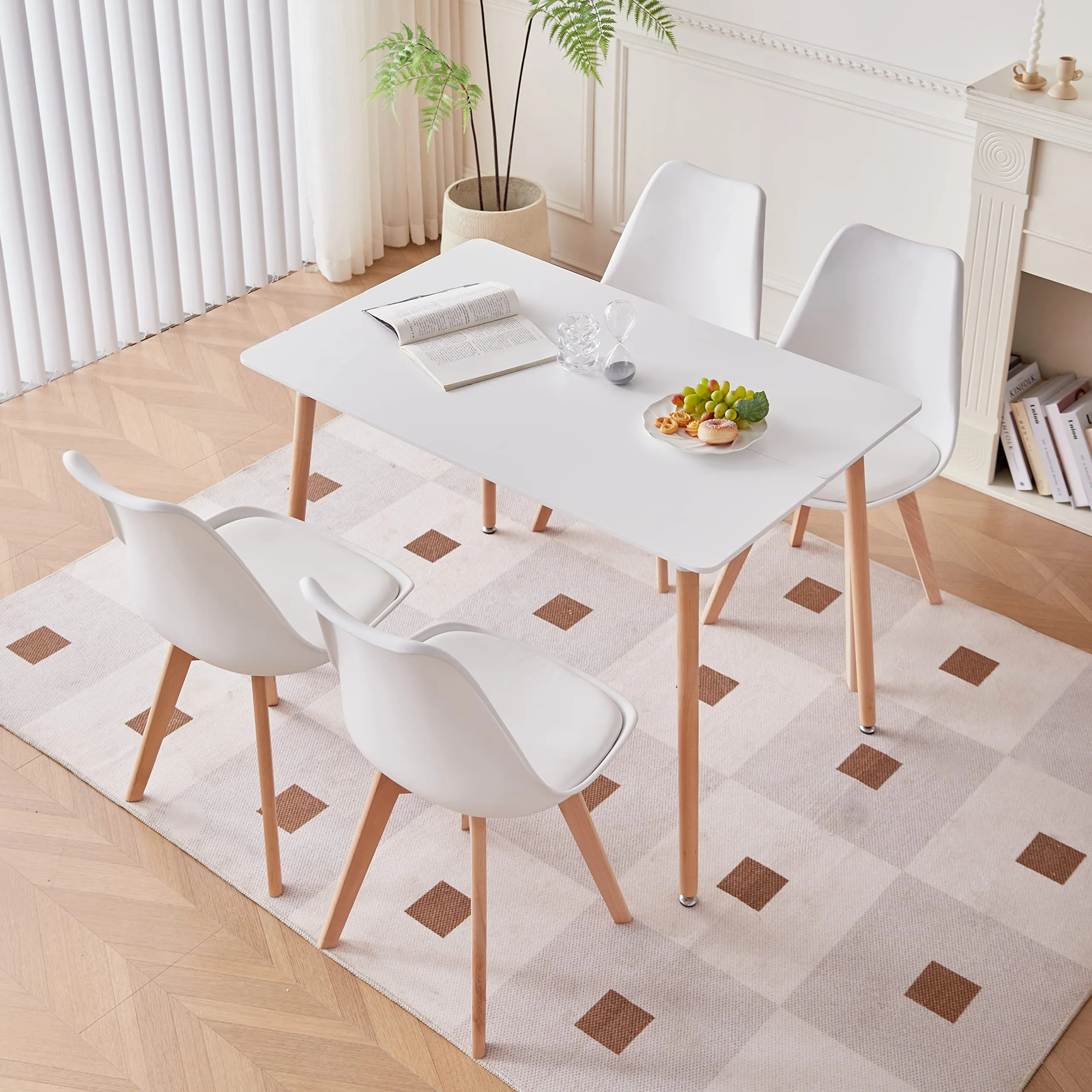 GrandCA HOME Set di 4 Sedie da Pranzo e Cucina con Gambe in Legno di Pino, Bianco-PE - immagine 2