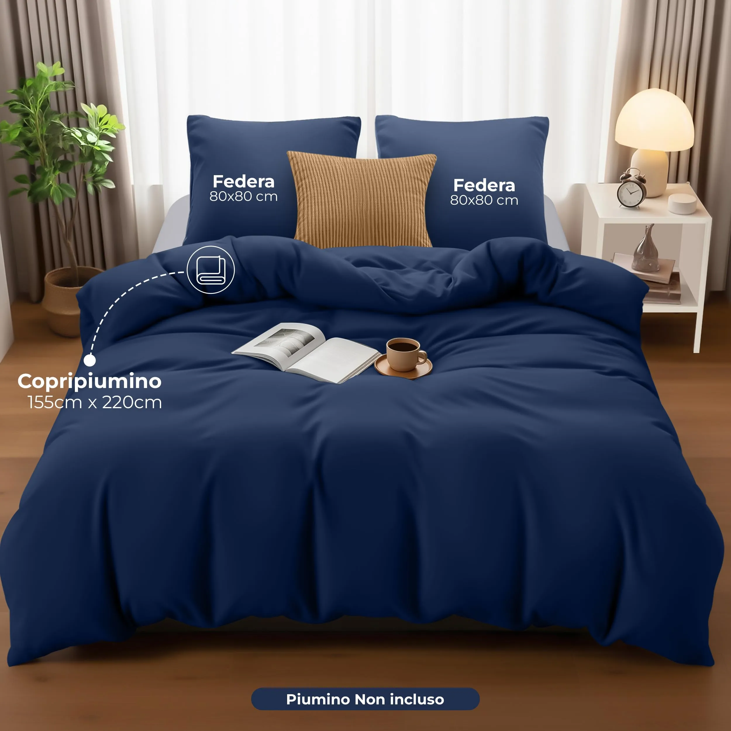 Utopia Bedding Set Copripiumino 155x220cm e Federe 80x80cm in Microfibra, Blu Navy - immagine 4