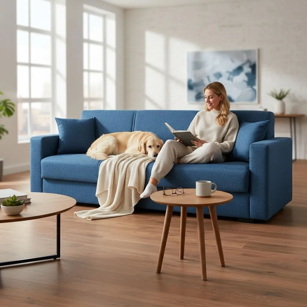 Arredo Stock Divano Letto Afrodite, 3 Posti, Blu, 212x80x87 cm - immagine 2