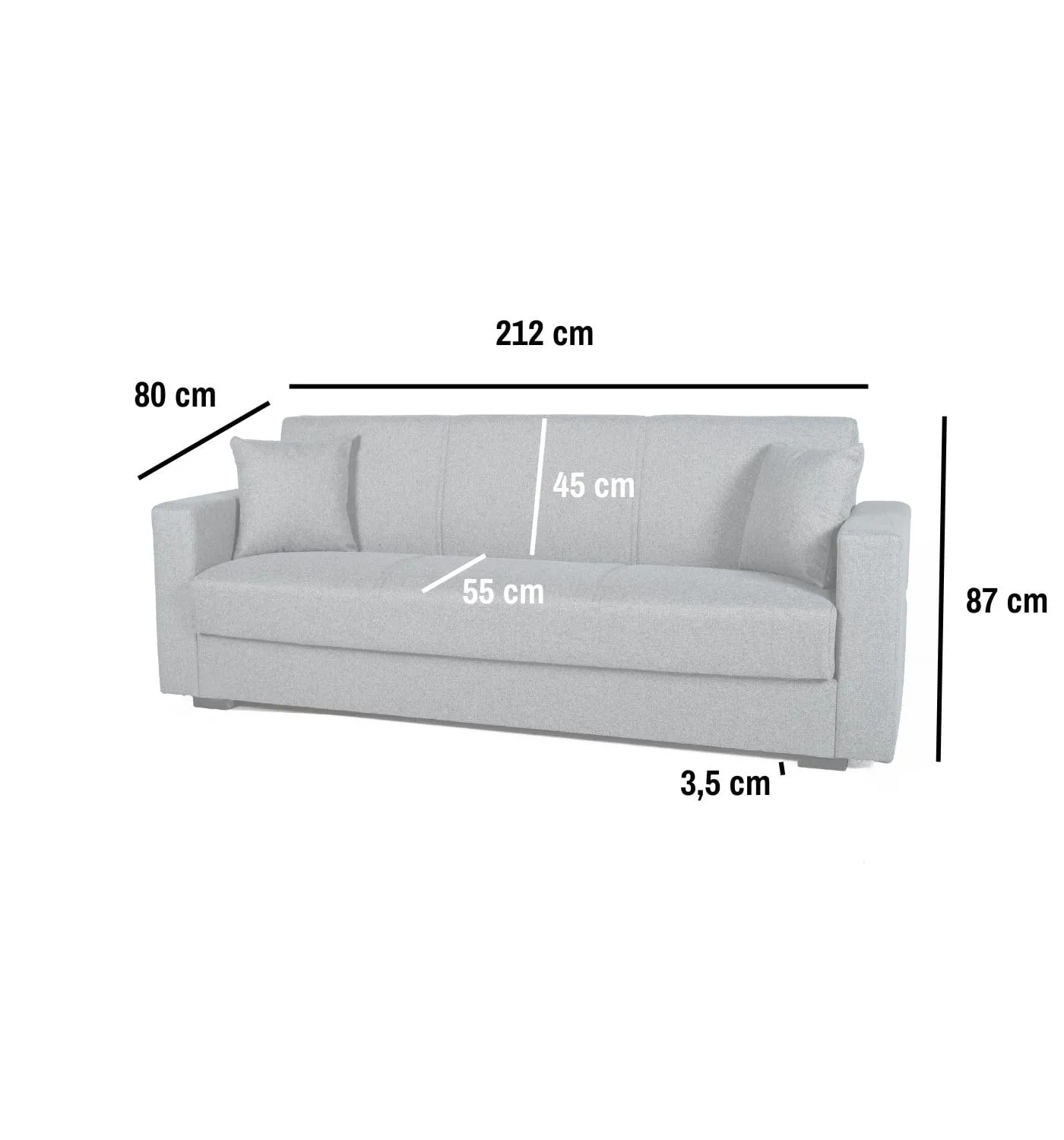 Arredo Stock Divano Letto Afrodite, 3 Posti, Blu, 212x80x87 cm - immagine 6