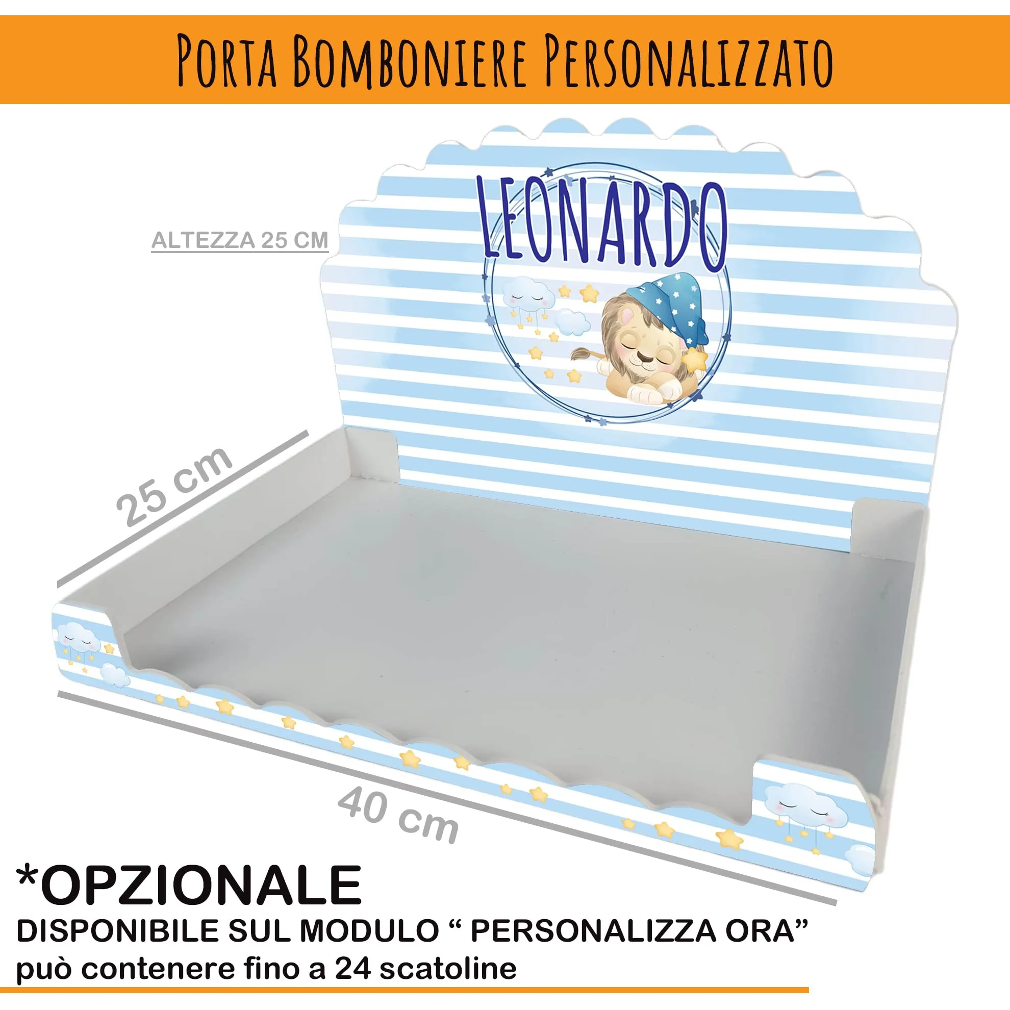 PV Grafik Scatoline Portaconfetti Nascita e Battesimo, Personalizzate con Bigliettino e Nastrino, 24+24 Pezzi, Leoncino e Stelle, 8x8,5x4 cm (Tunna56) - immagine 4