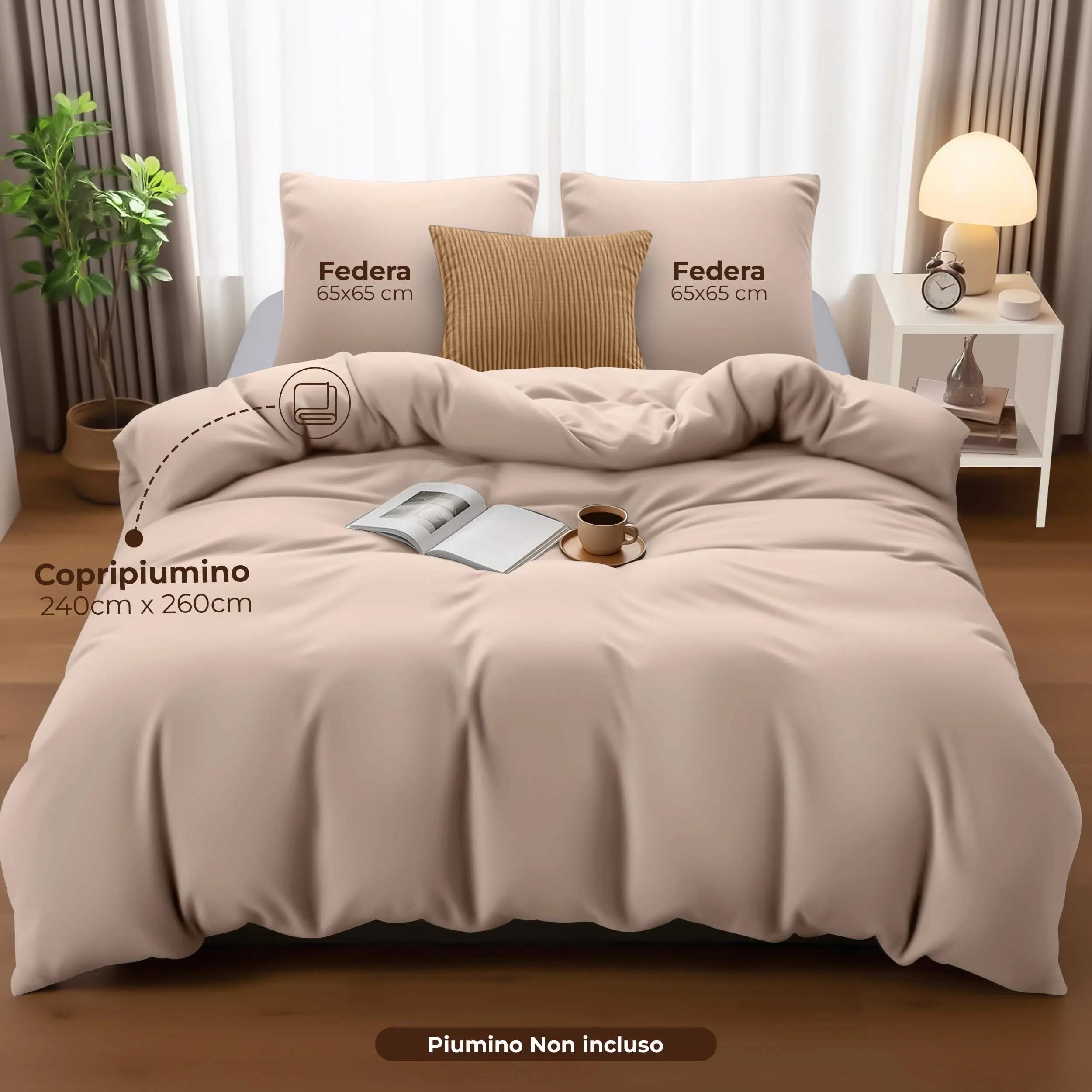 Utopia Bedding Set Copripiumino 260x240 cm e 2 Federe 65x65 cm, Beige - immagine 4