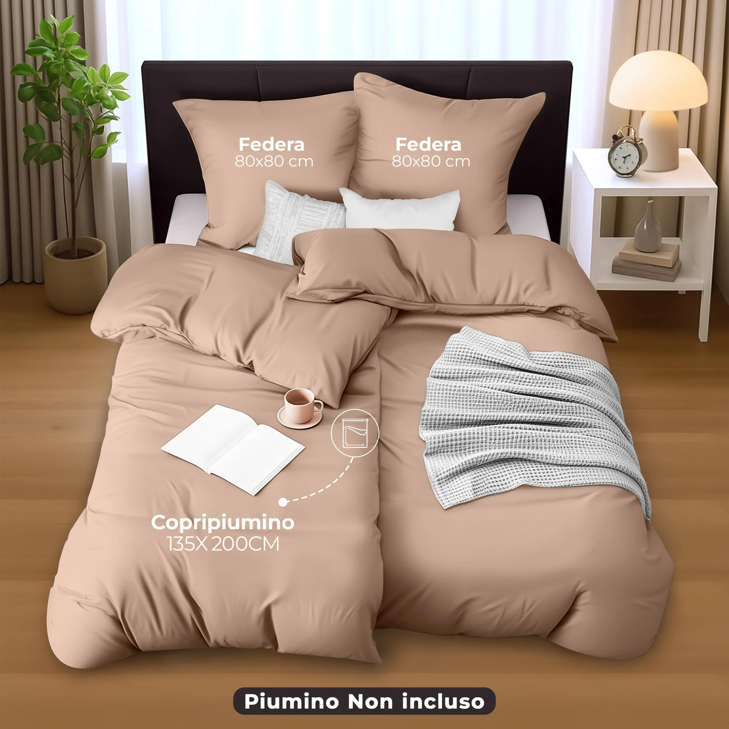Utopia Bedding Set Copripiumino 135x200cm e Federe 80x80cm, Beige - immagine 2