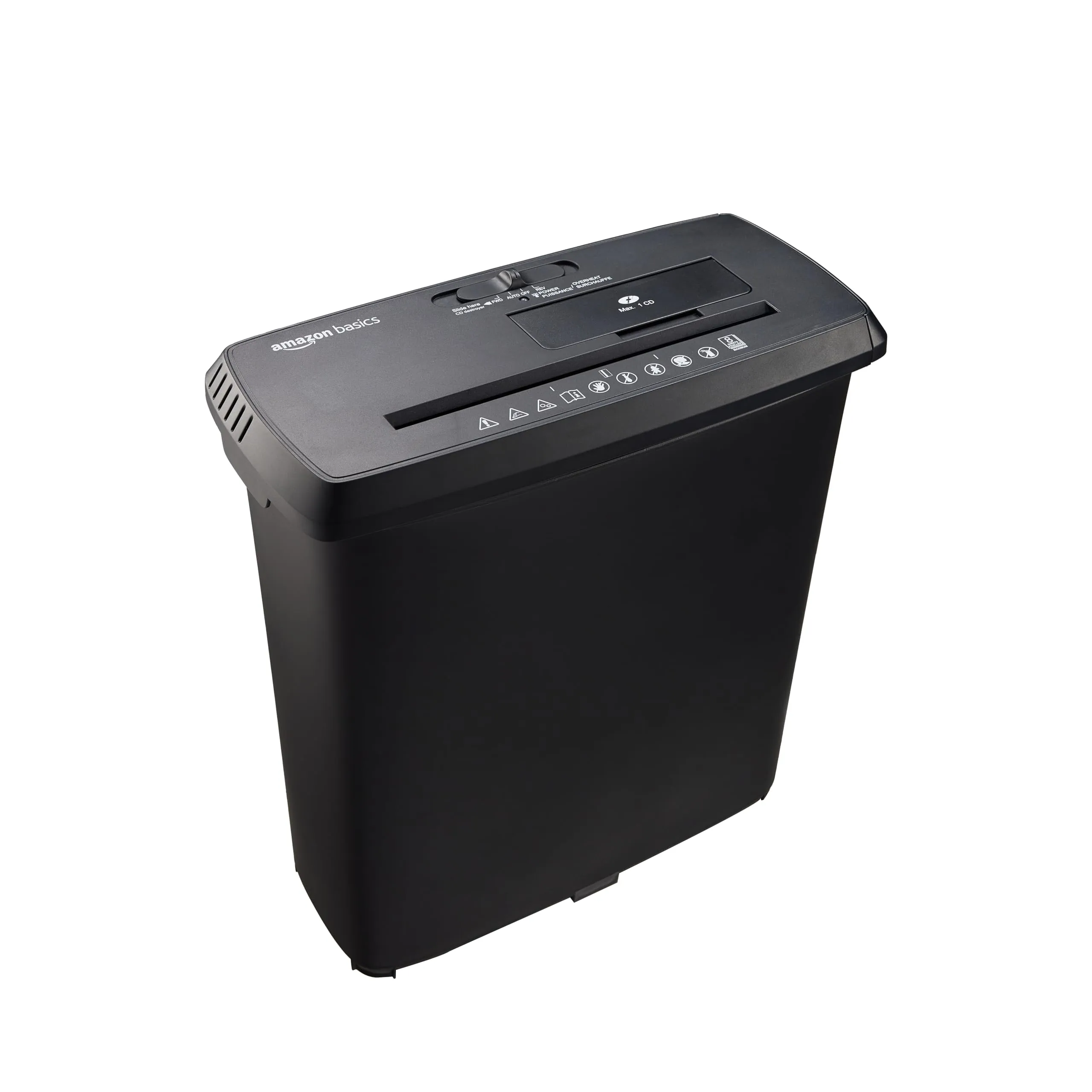 Amazon Basics Distruggidocumenti a Strisce 8 Fogli A4 CD Carte di Credito, Cestino 13L, Nero - immagine 1
