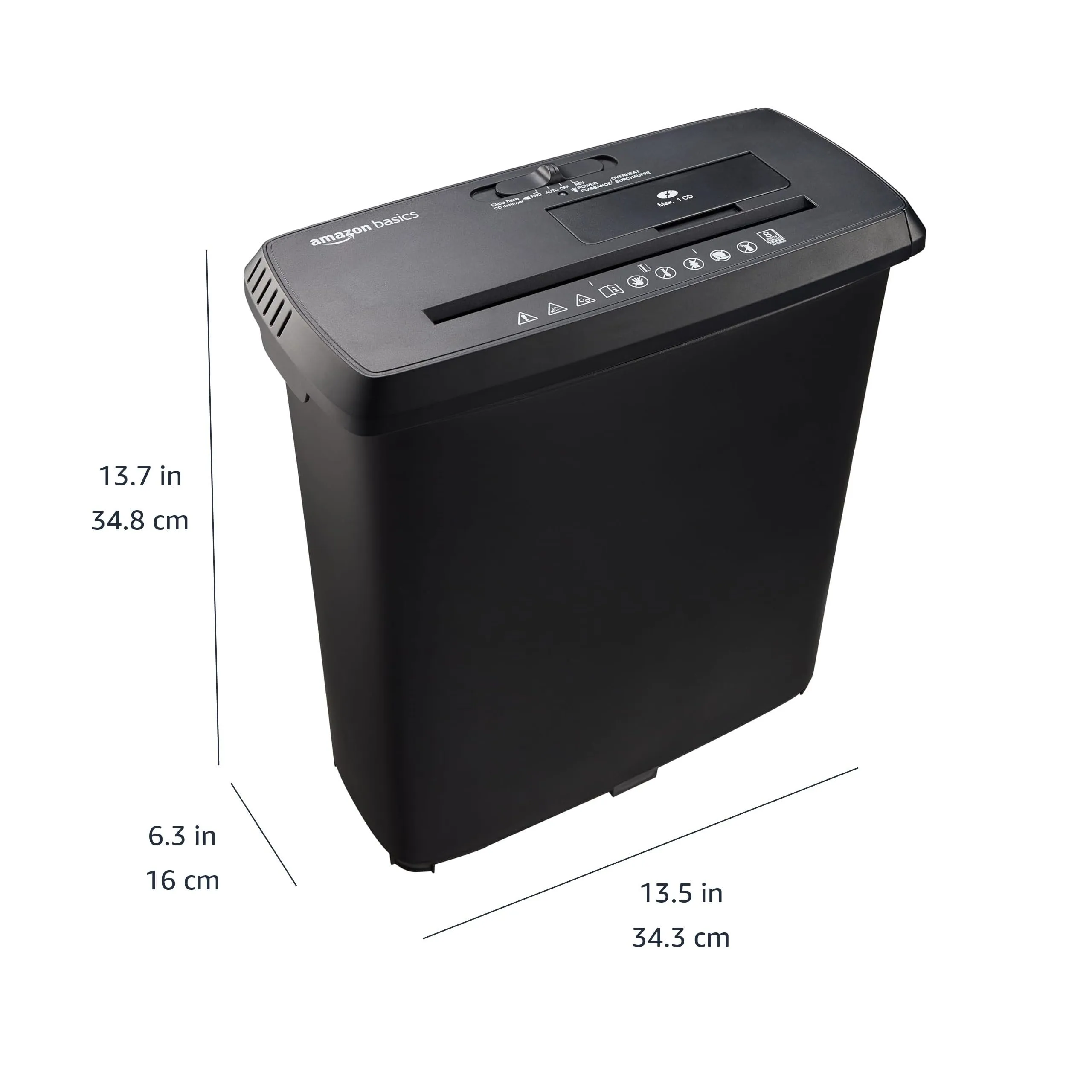 Amazon Basics Distruggidocumenti a Strisce 8 Fogli A4 CD Carte di Credito, Cestino 13L, Nero - immagine 6