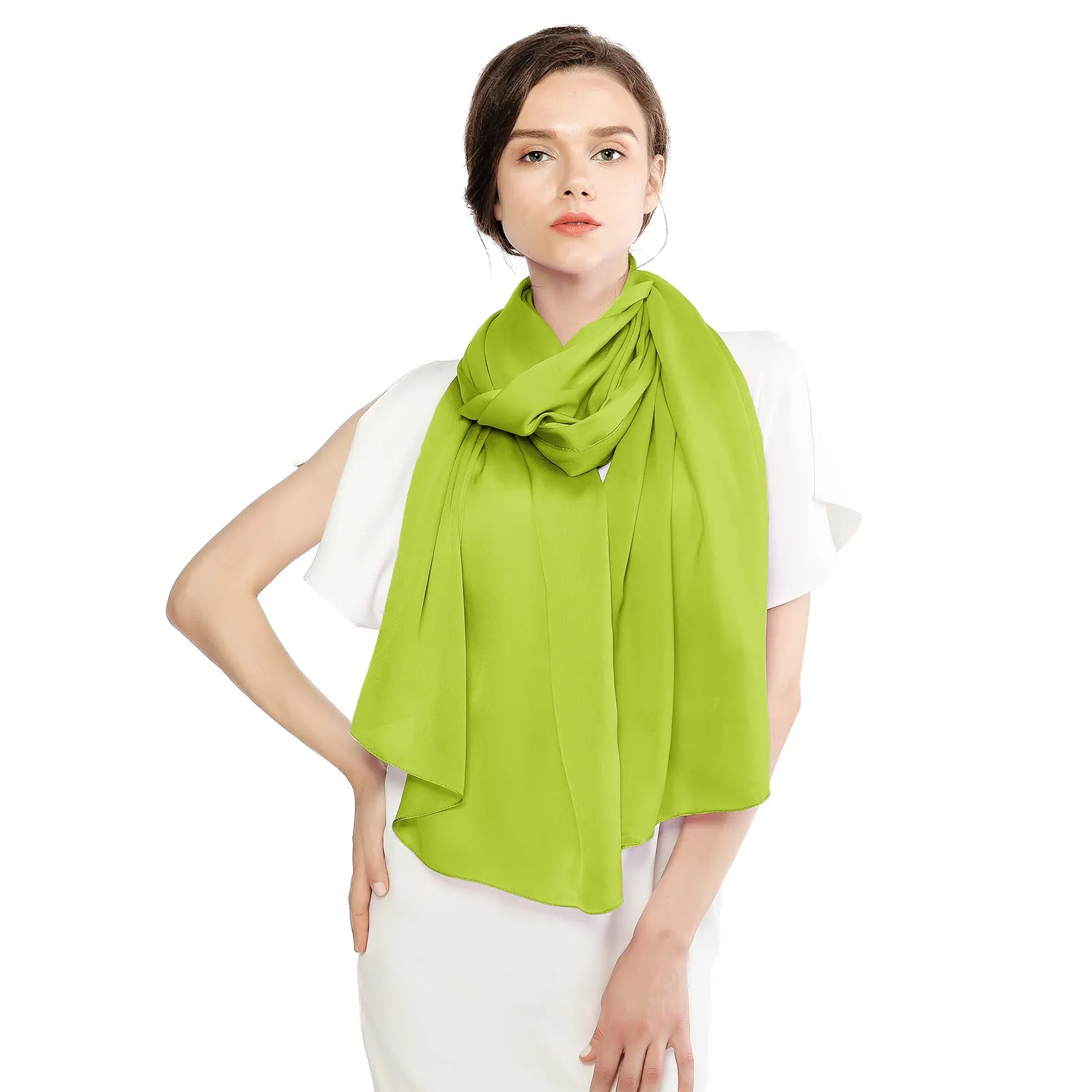 RIIQIICHY Stola in Seta per Donna, Pashmina Leggera Verde per Cerimonia e Abiti da Sera - immagine 1