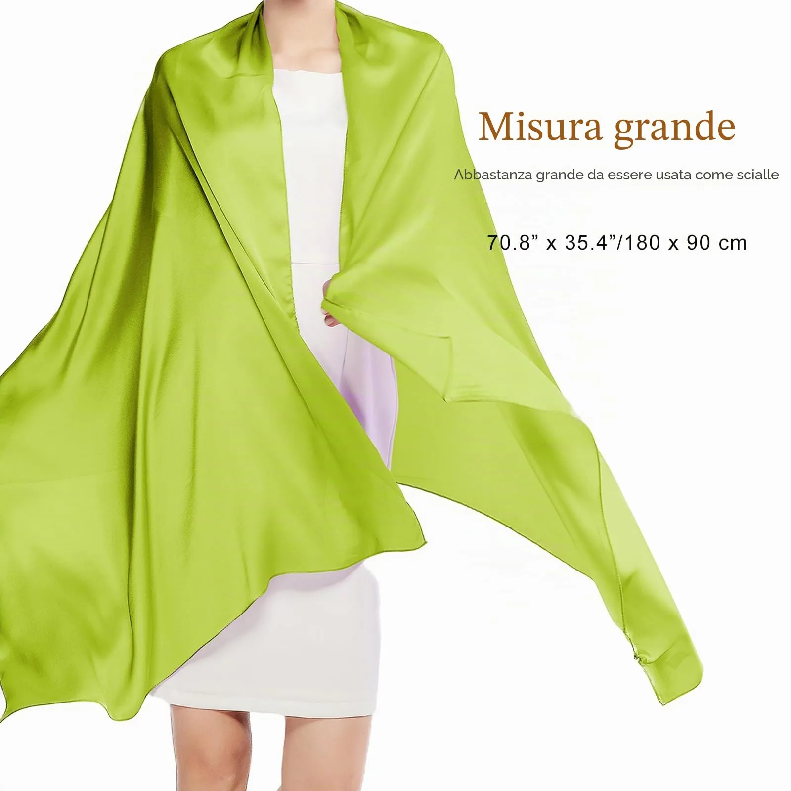 RIIQIICHY Stola in Seta per Donna, Pashmina Leggera Verde per Cerimonia e Abiti da Sera - immagine 4