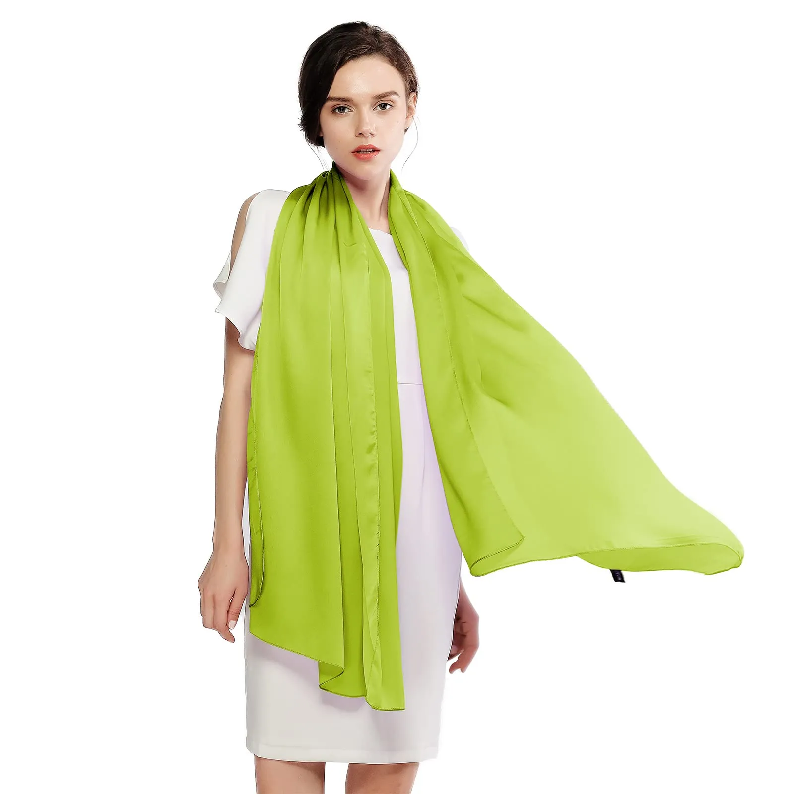RIIQIICHY Stola in Seta per Donna, Pashmina Leggera Verde per Cerimonia e Abiti da Sera - immagine 6