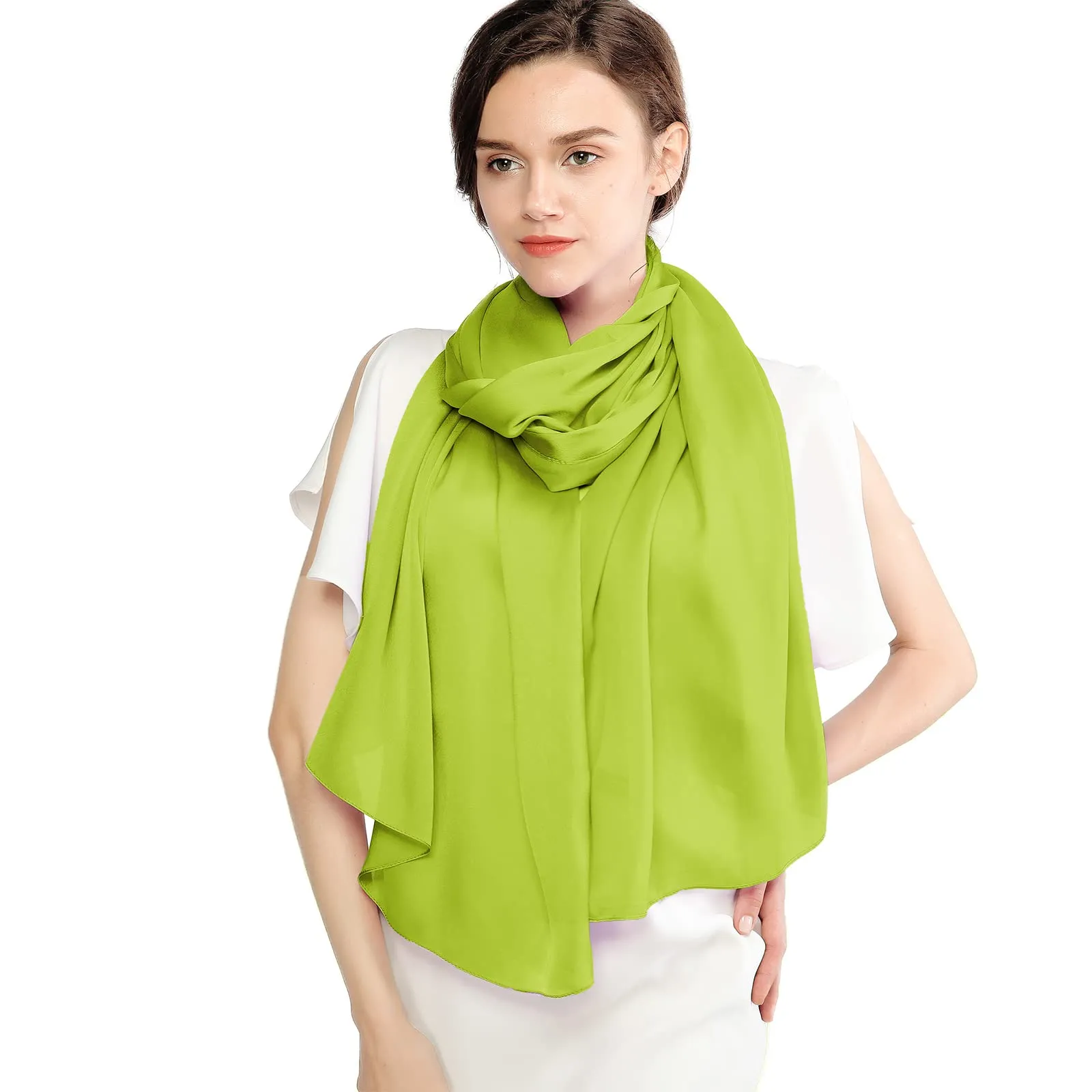 RIIQIICHY Stola in Seta per Donna, Pashmina Leggera Verde per Cerimonia e Abiti da Sera - immagine 7