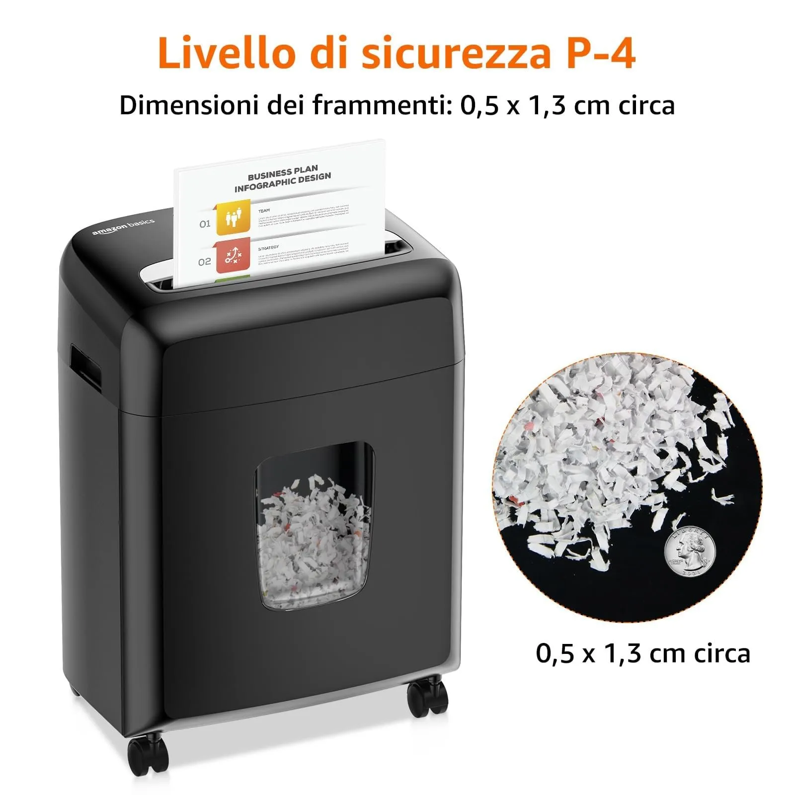 Amazon Basics Distruggidocumenti a Micro Particelle, 8 Fogli, per Documenti, CD e Carte di Credito, Cestino 15L, Nero - immagine 3