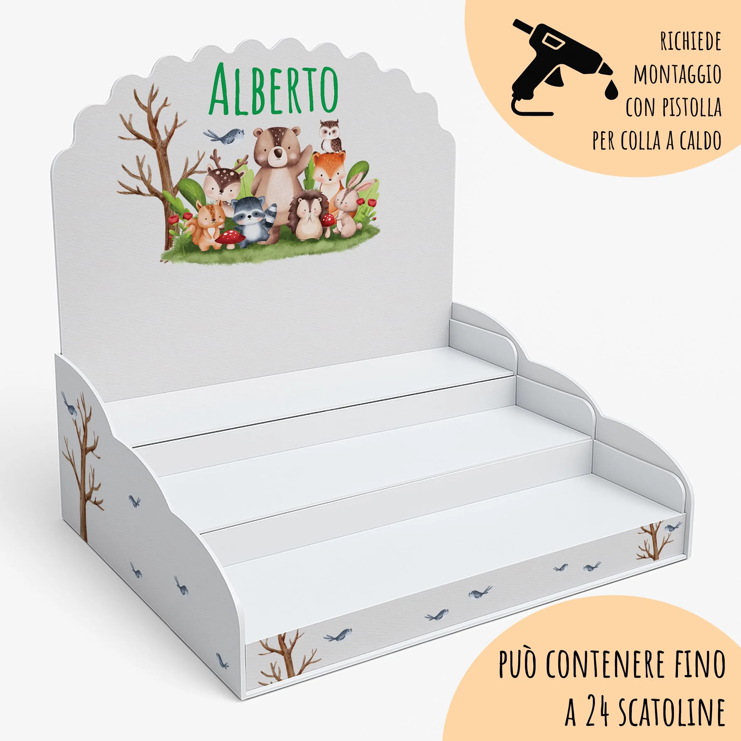 PV Grafik Scatoline Portaconfetti Nascita e Battesimo, 24+24 Personalizzate con Bigliettino e Nastrino, Animali del Bosco, 8x8,5x4 cm (Tunna58) - immagine 3