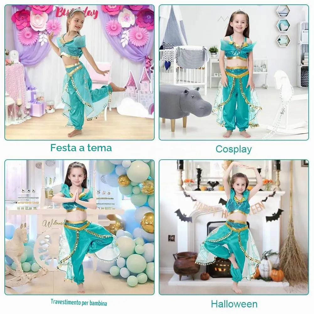 ACWOO Costume Principessa Jasmine per Bambina con Parrucca, 120cm - immagine 7