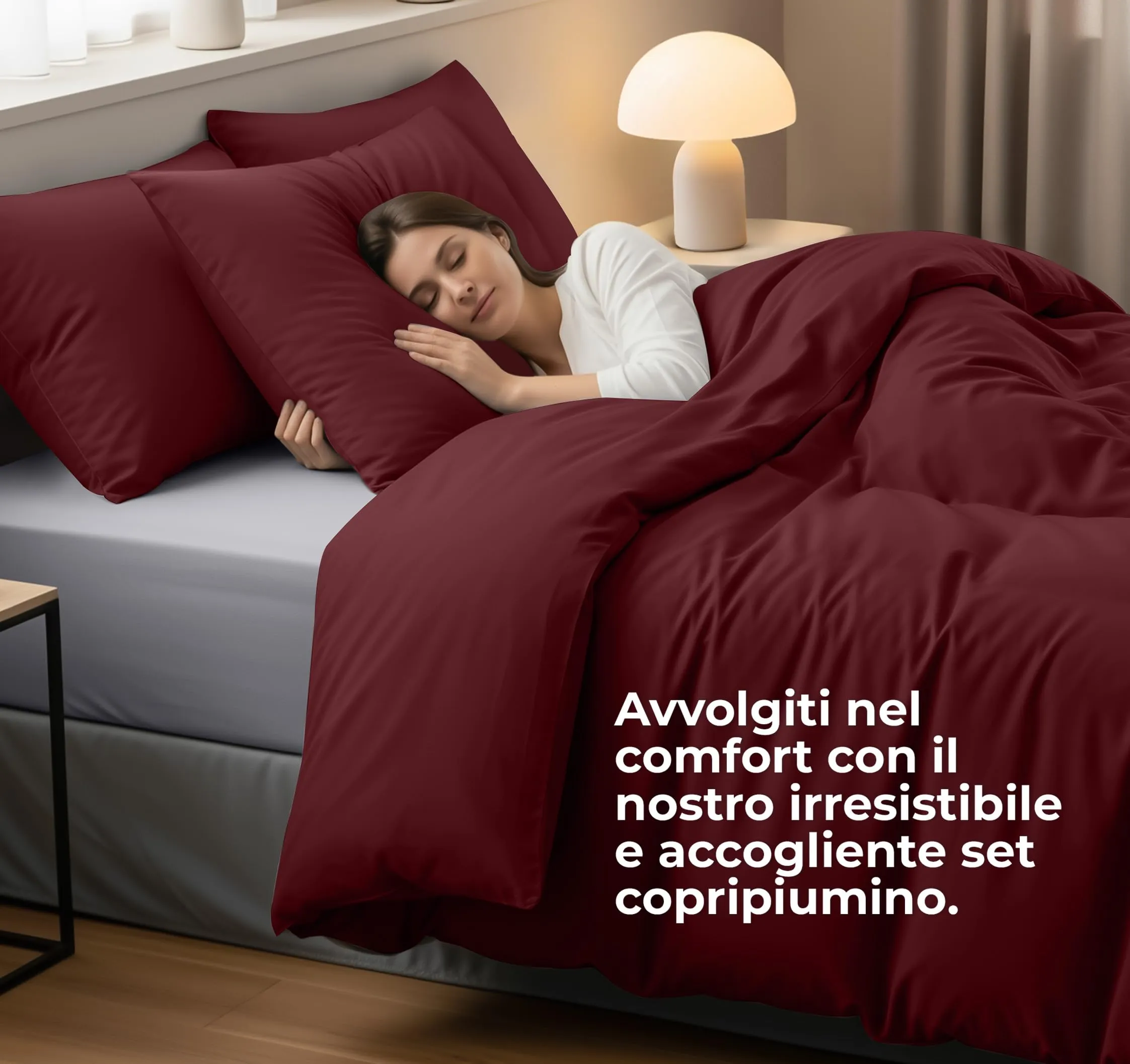 Utopia Bedding Copripiumino Matrimoniale 240x220 cm con 2 Federe 65x65 cm, Bordeaux - immagine 3