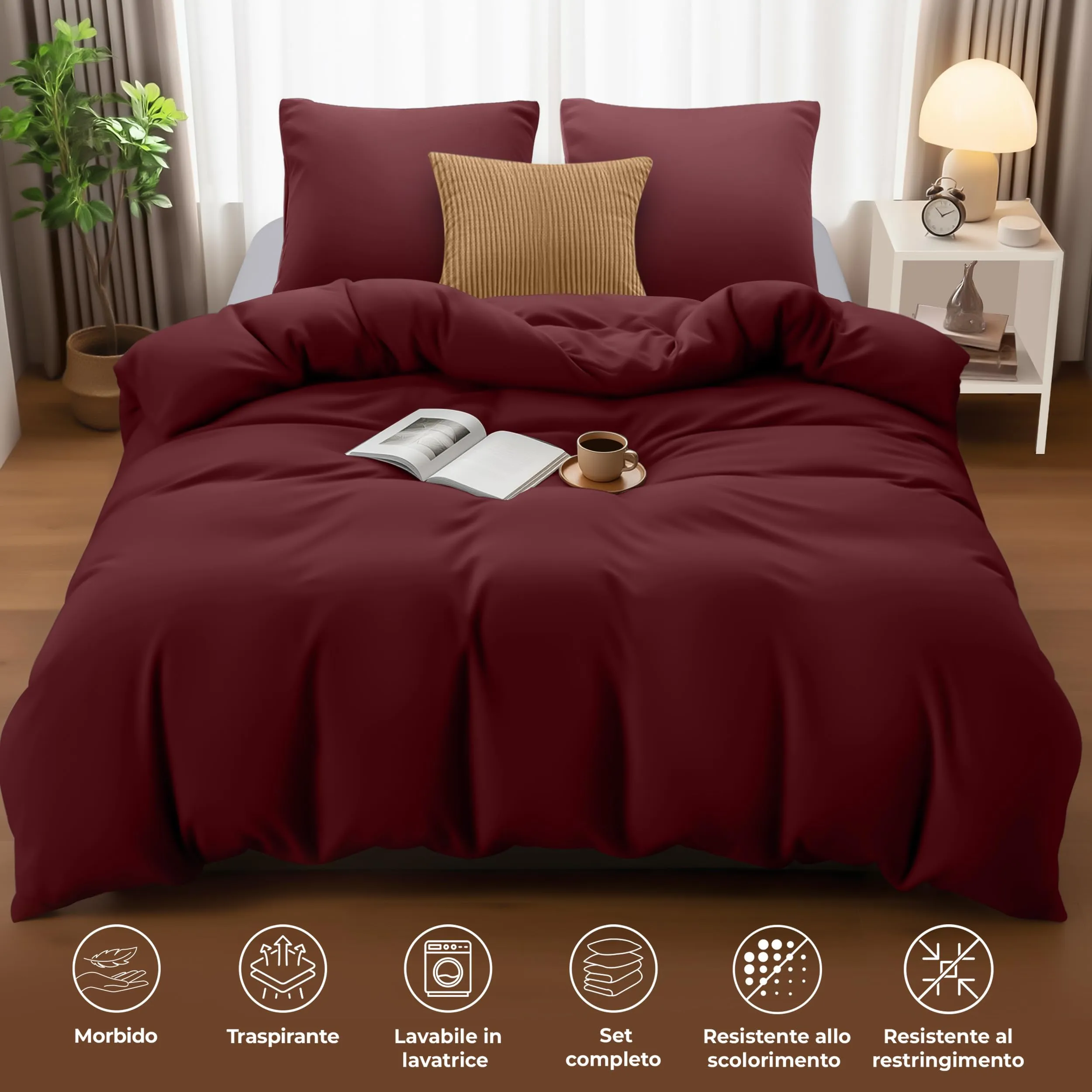 Utopia Bedding Copripiumino Matrimoniale 240x220 cm con 2 Federe 65x65 cm, Bordeaux - immagine 5