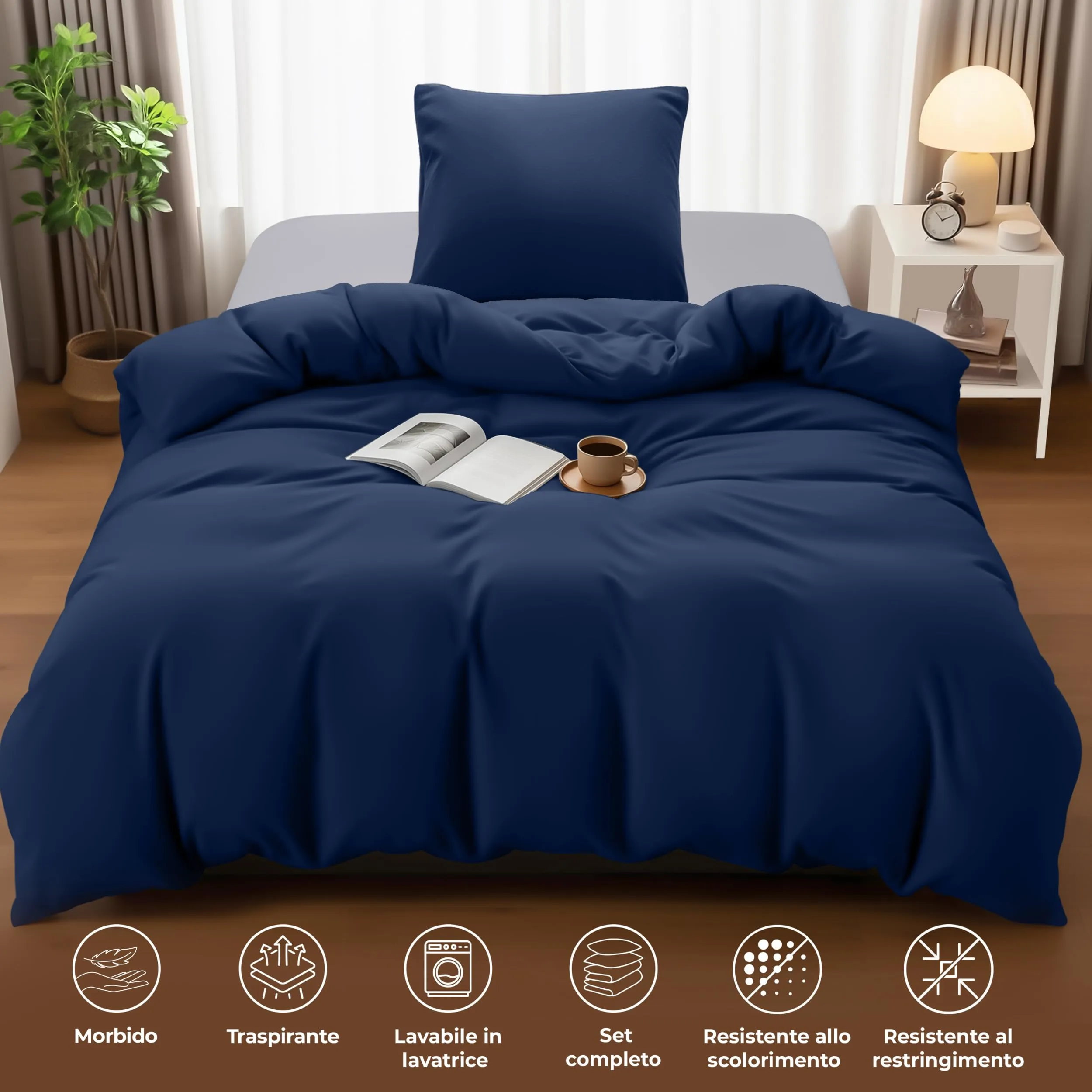 Utopia Bedding Set Copripiumino Singolo 140x200 cm con Federe, Microfibra, Blu Navy - immagine 5