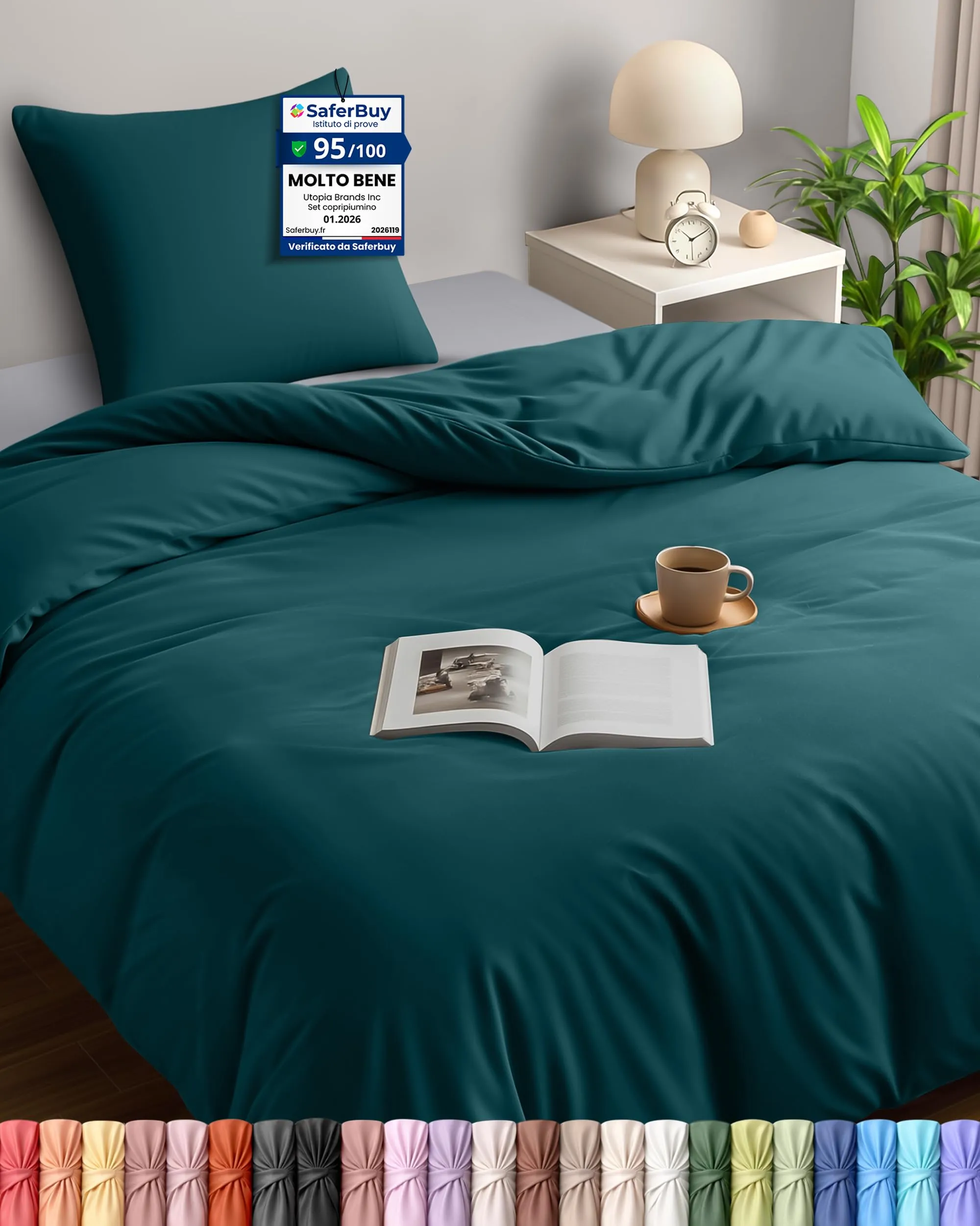 Utopia Bedding Copripiumino Singolo 135x200 cm e Federa 80x80 cm, Verde Alzavola - immagine 1