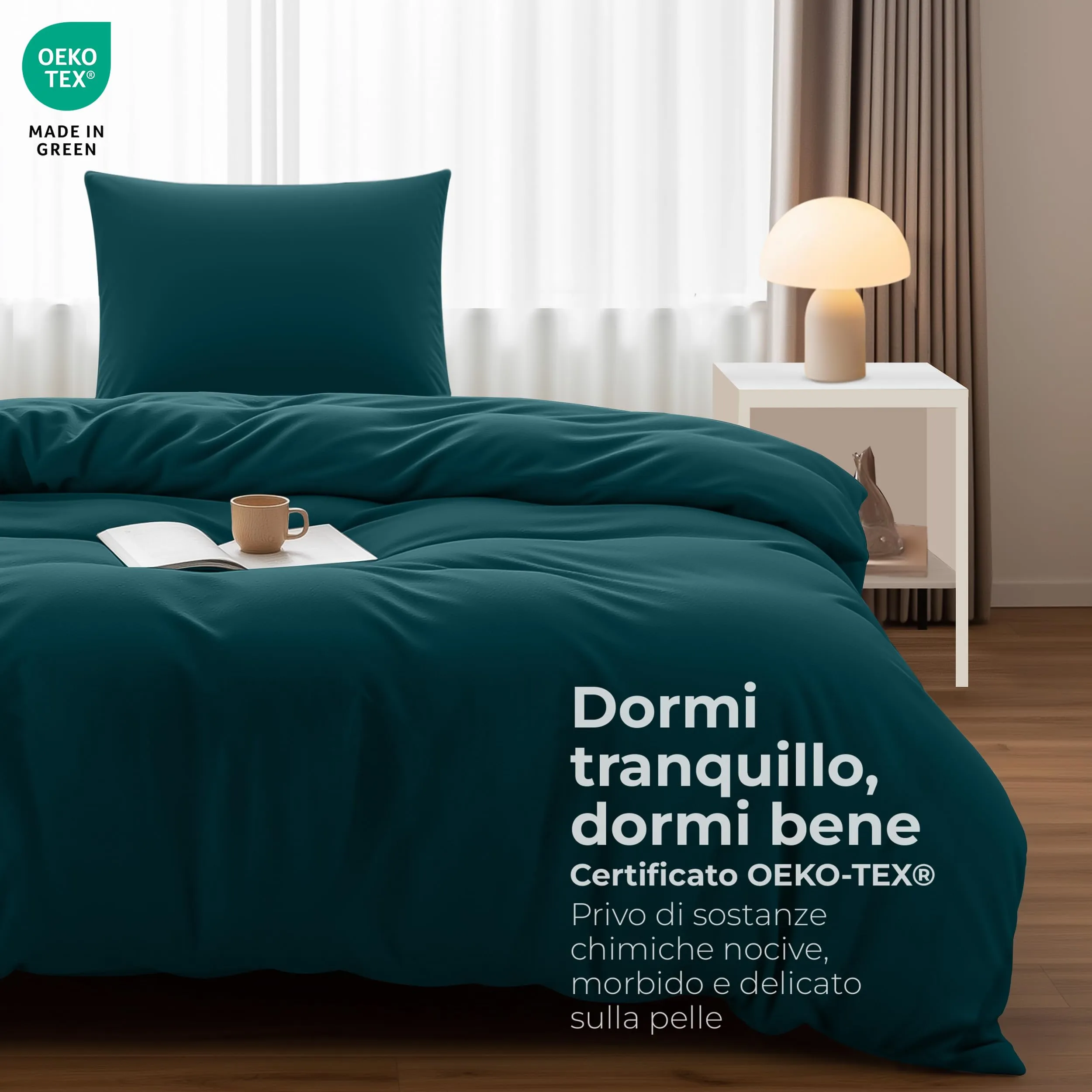 Utopia Bedding Copripiumino Singolo 135x200 cm e Federa 80x80 cm, Verde Alzavola - immagine 2