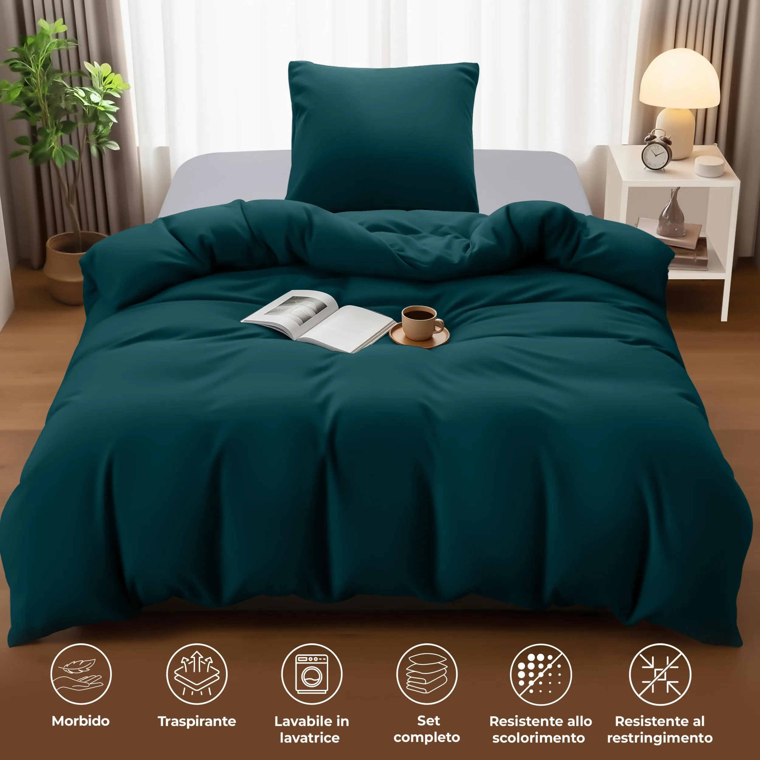 Utopia Bedding Copripiumino Singolo 135x200 cm e Federa 80x80 cm, Verde Alzavola - immagine 5