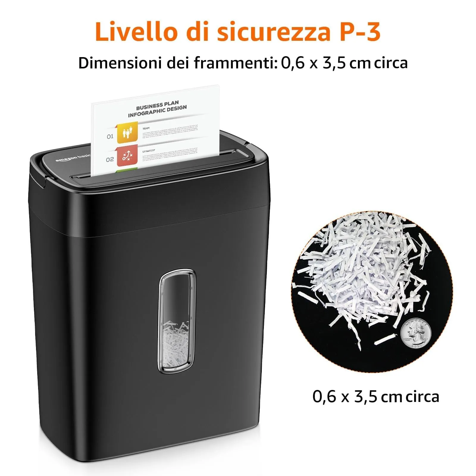 Amazon Basics Distruggidocumenti Taglio Incrociato, 12 Fogli, Cestino 22,7L, Nero - immagine 3