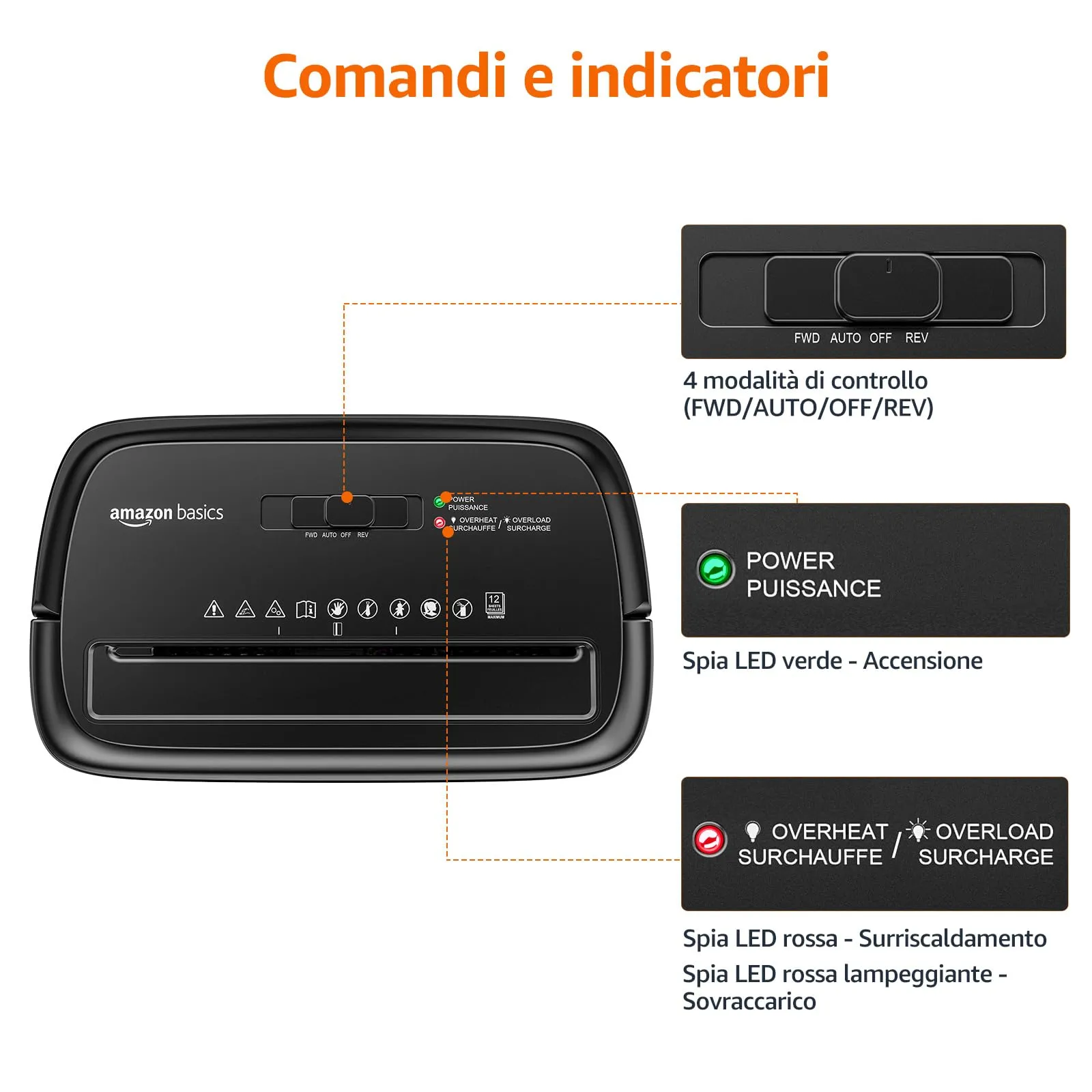 Amazon Basics Distruggidocumenti Taglio Incrociato, 12 Fogli, Cestino 22,7L, Nero - immagine 4
