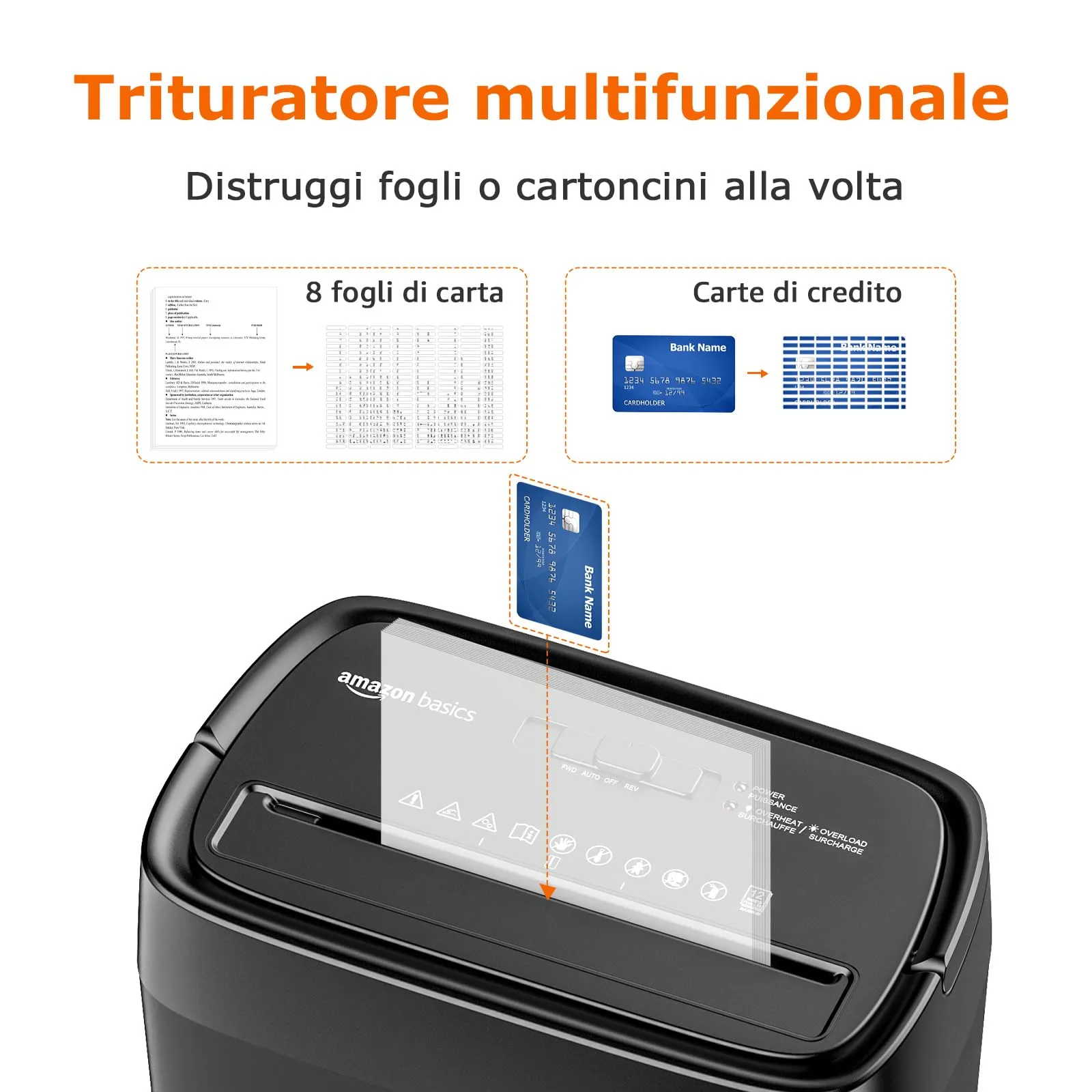 Amazon Basics Distruggidocumenti Taglio Incrociato, 12 Fogli, Cestino 22,7L, Nero - immagine 5