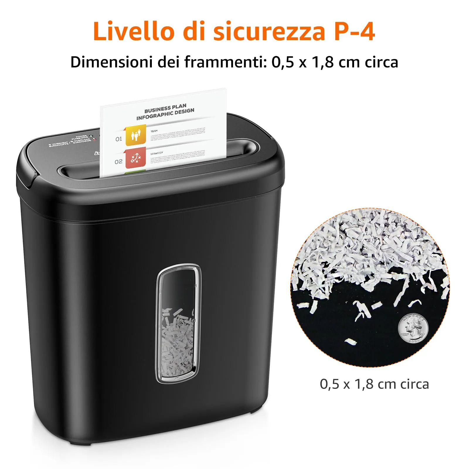 Amazon Basics Distruggidocumenti Taglio Incrociato, 8 Fogli, Cestino 14L, Nero - immagine 3