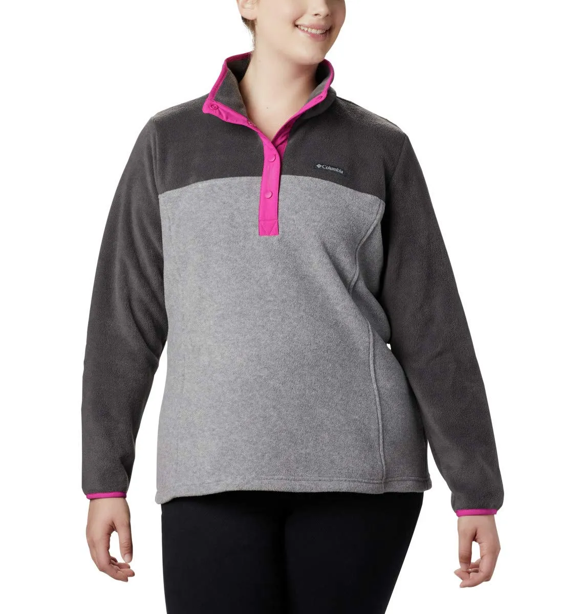 Columbia Benton Springs 1/2 Snap Pullover Giacca in Pile, Grigio Chiaro Heather/Squalo, 1X Donna - immagine 7